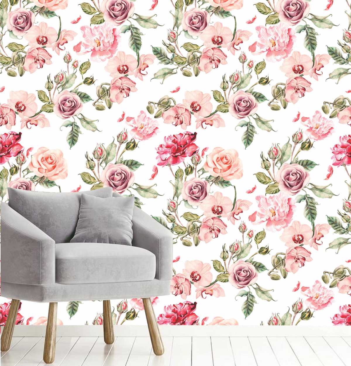 PAPEL PAREDE FLORAL AQUARELA VINTAGE