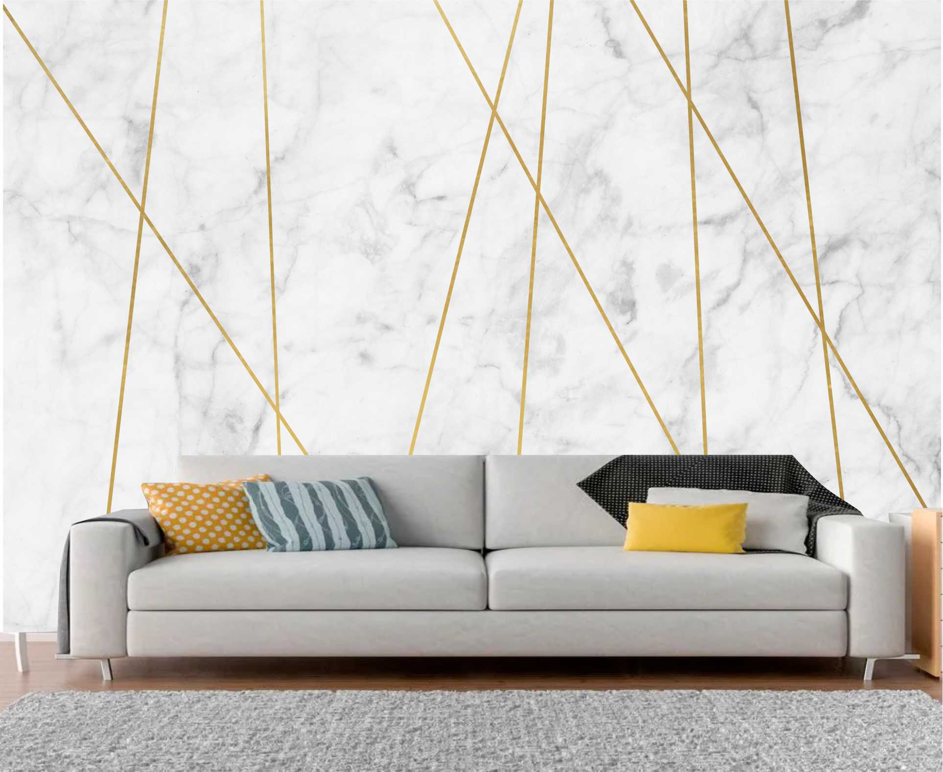 PAPEL DE PAREDE FUNDO MARMORE COM LISTRADO DOURADO