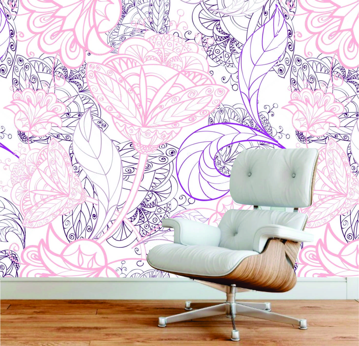 PAPEL DE PAREDE FLORAL TONS DE ROSA COM LILAS