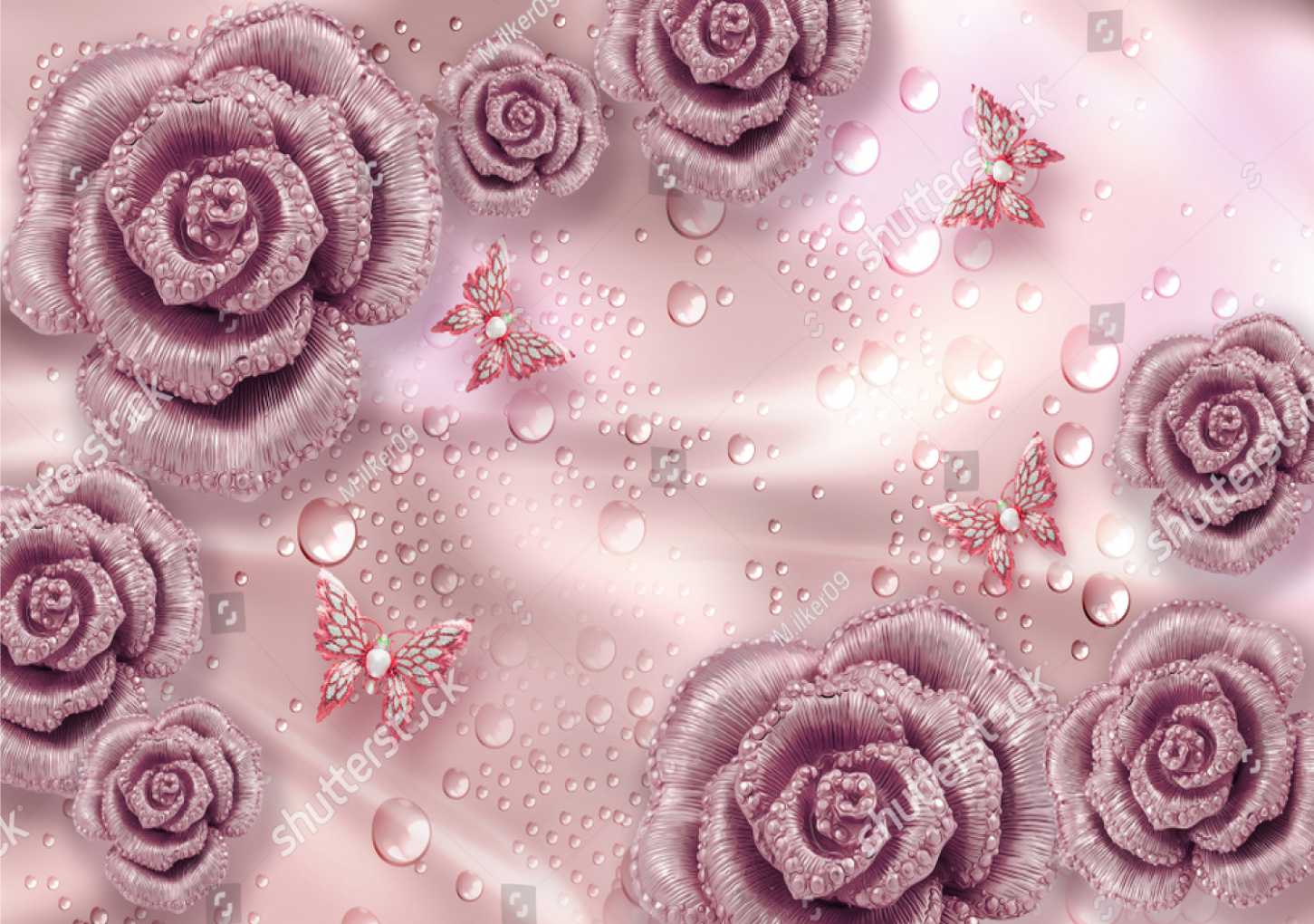 PAPEL DE PAREDE FLORES ROSAS COM BORBOLETAS FUNDO ROSA