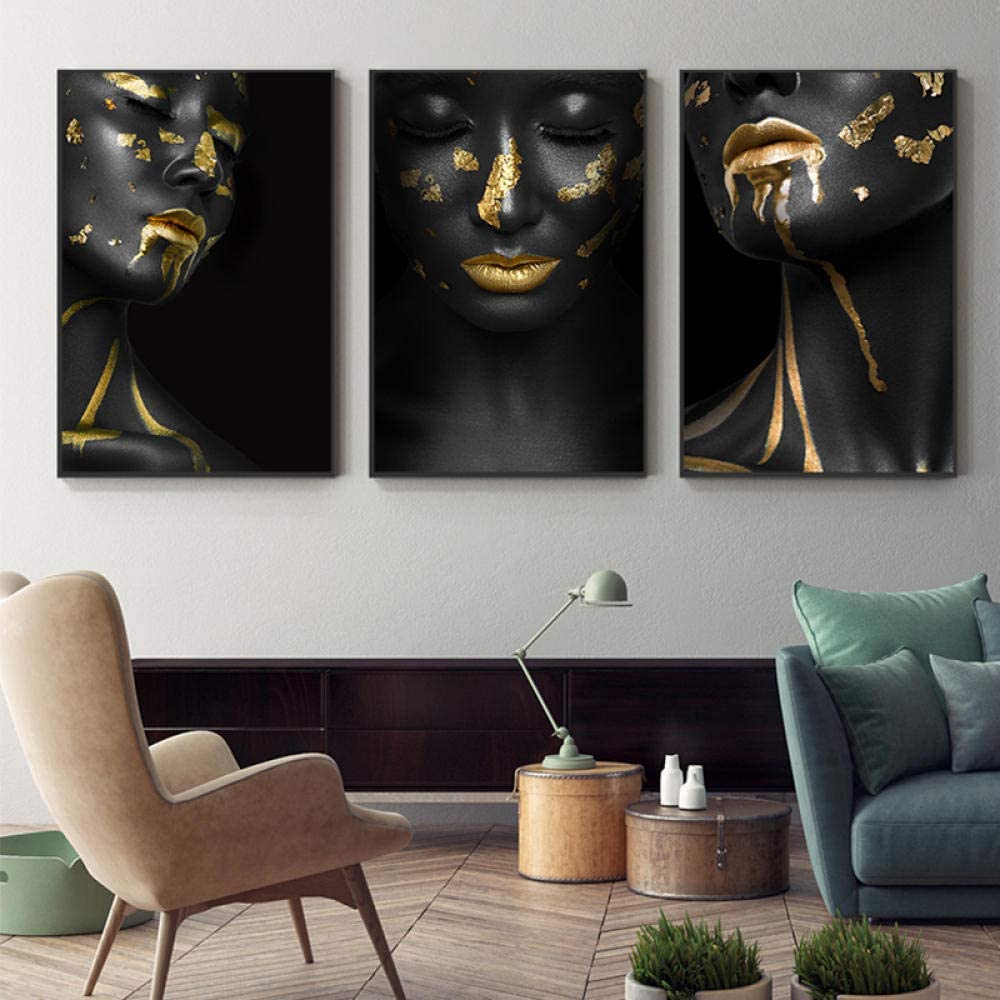 QUADRO EM CANVAS PINTURAS NEGRAS COM DOURADO