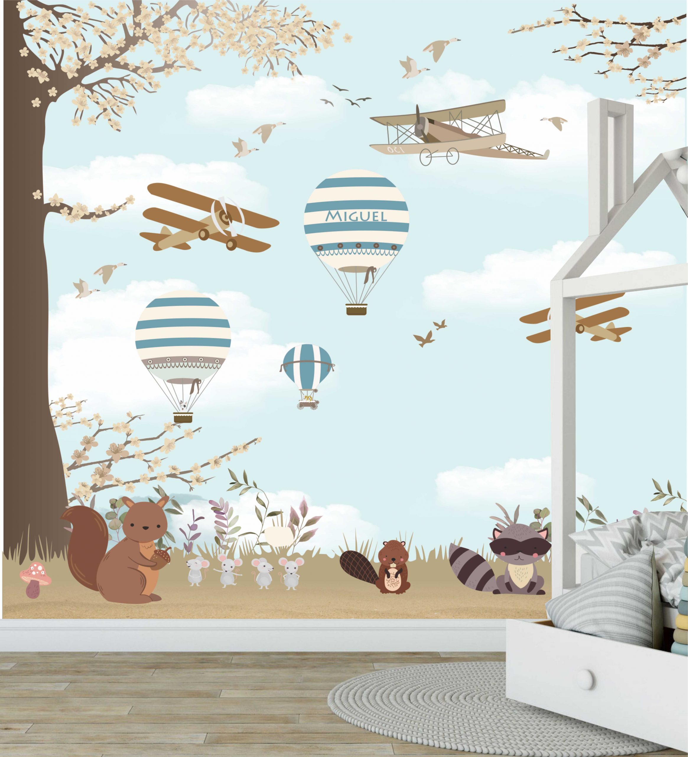 PAPEL DE PAREDE BALÕES AVIÕES E ANIMAIS