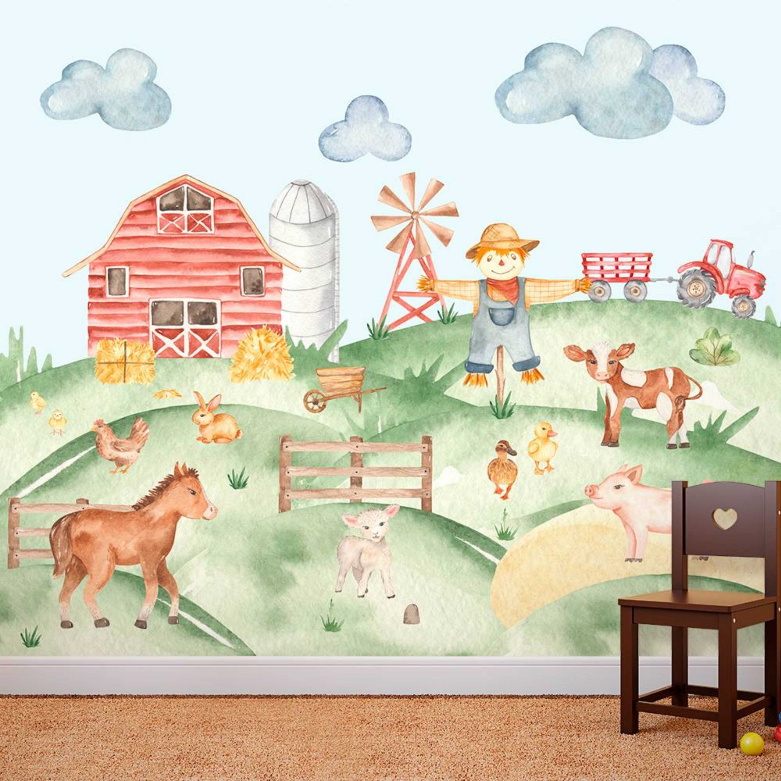 PAPEL PAREDE FAZENDINHA AQUARELA
