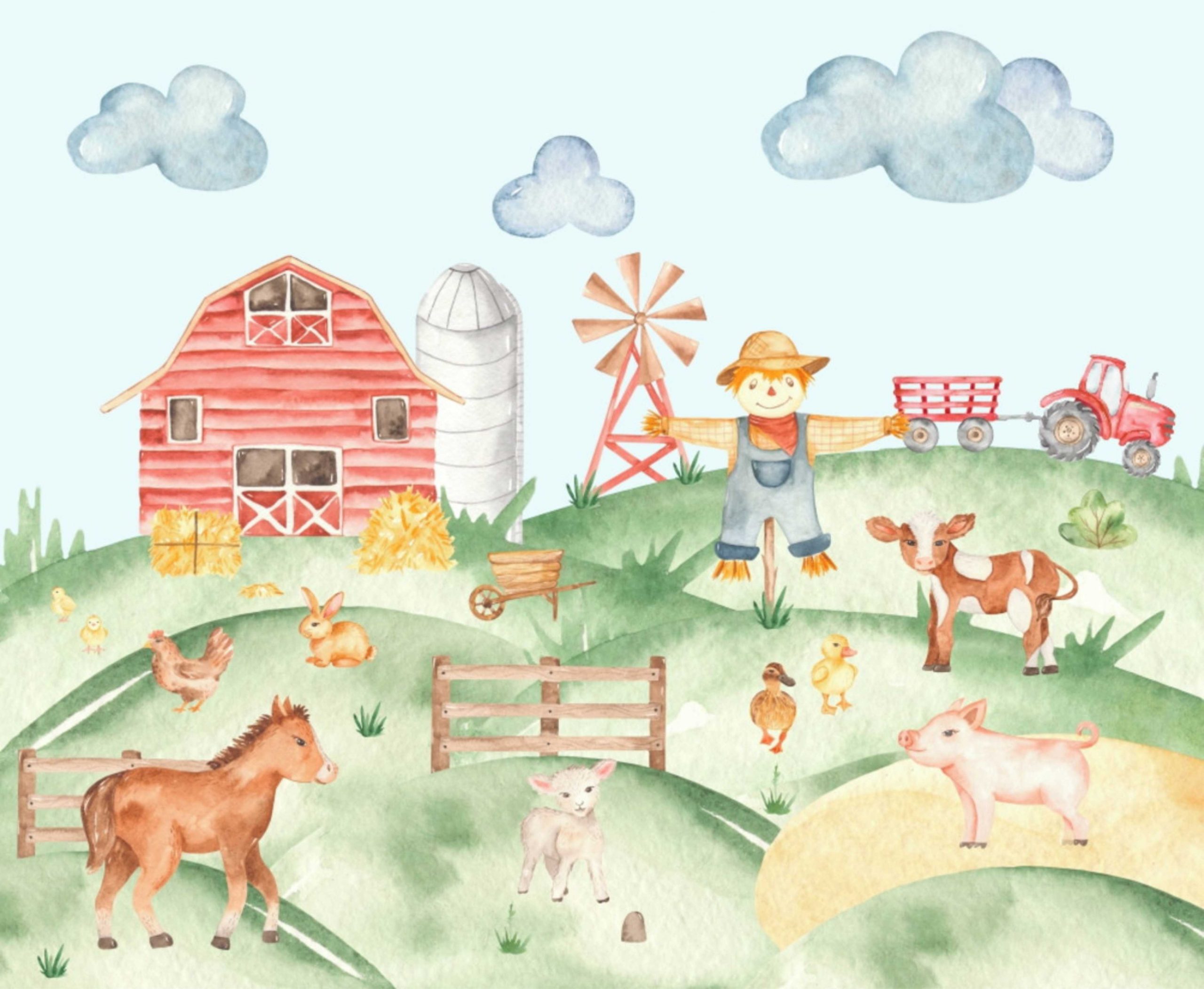 PAPEL PAREDE FAZENDINHA AQUARELA