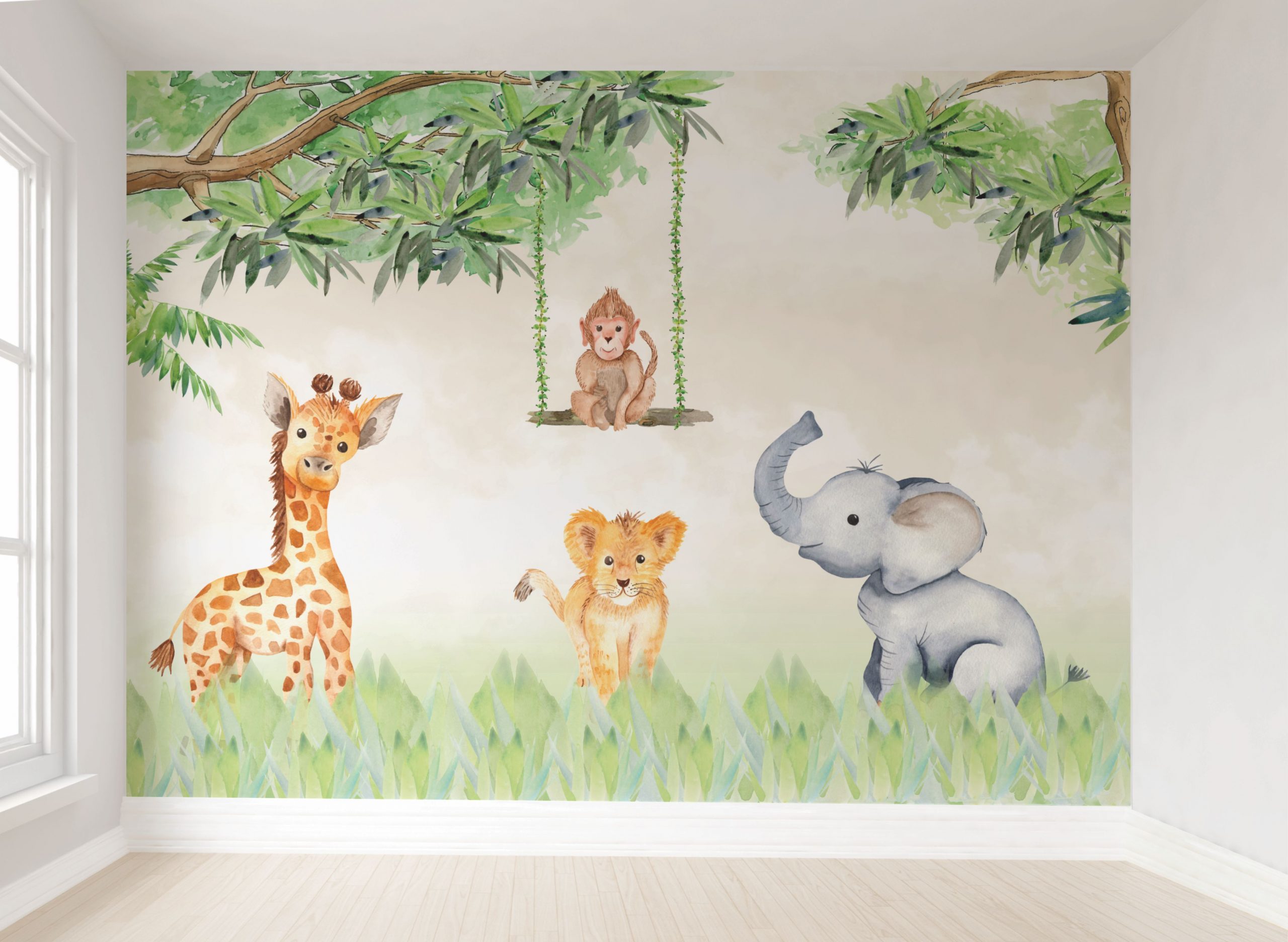 Papel de Parede Foto Mural Animais Infantil Safari Circo Aquarela