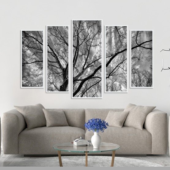 CONJUNTO DE QUADROS ARVORE PRETO E BRANCO EM CANVAS