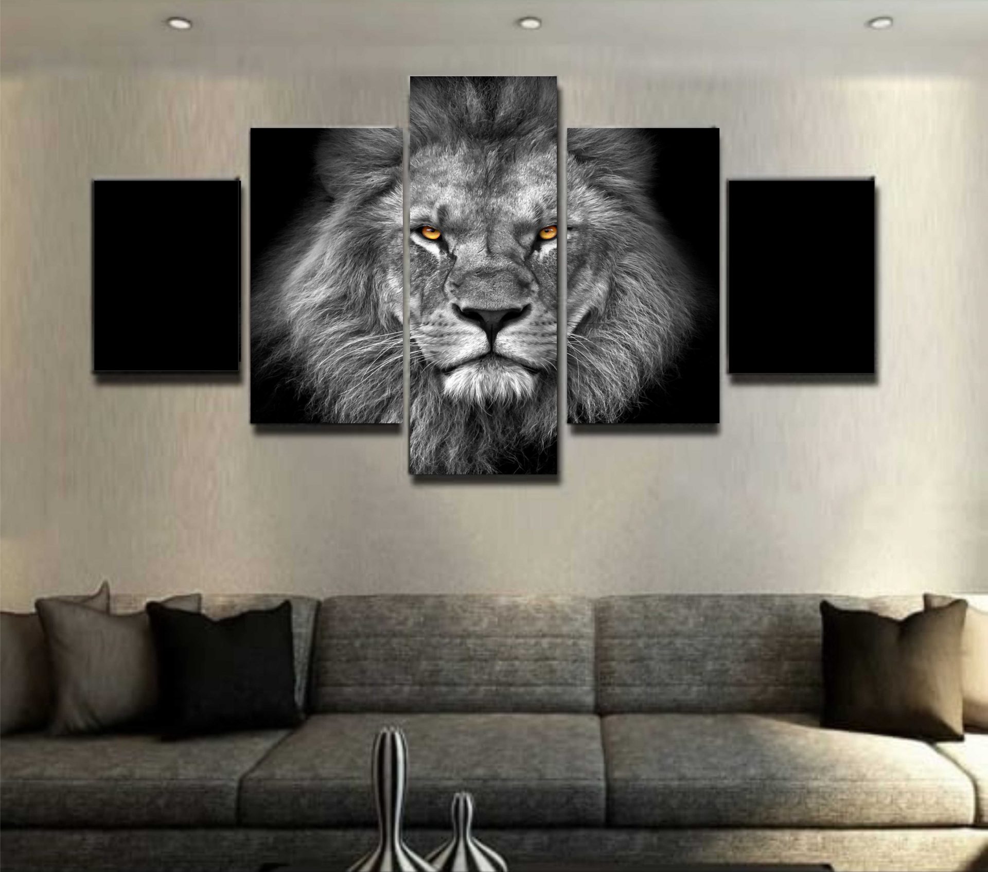QUADRO LEÃO DE JUDA PRETO E BRANCO OLHOS LARANJA