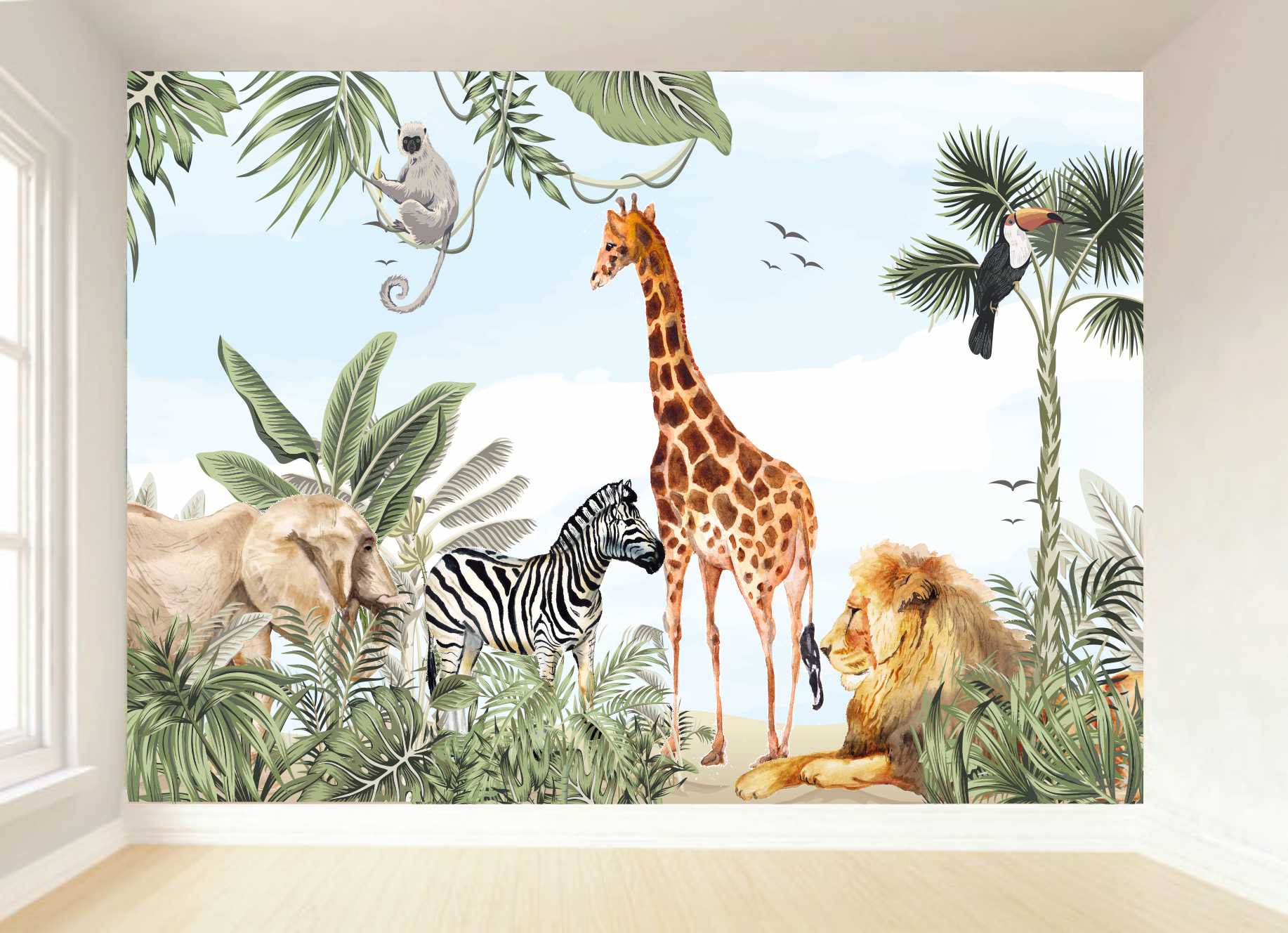PAPE DE PAREDE SAFARI INFANTIL AQUARELA
