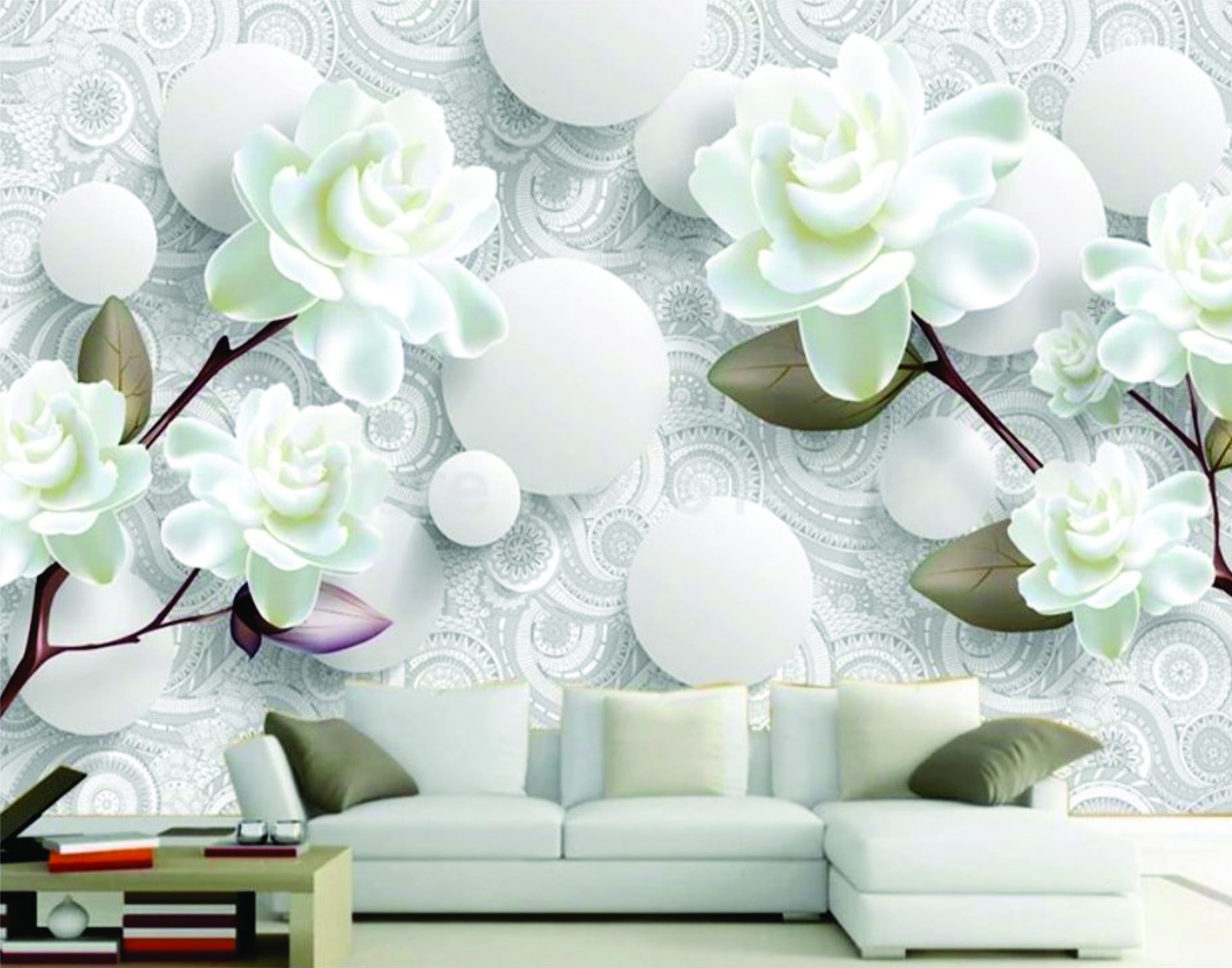 PAPEL DE PAREDE FLORES EFEITO 3D