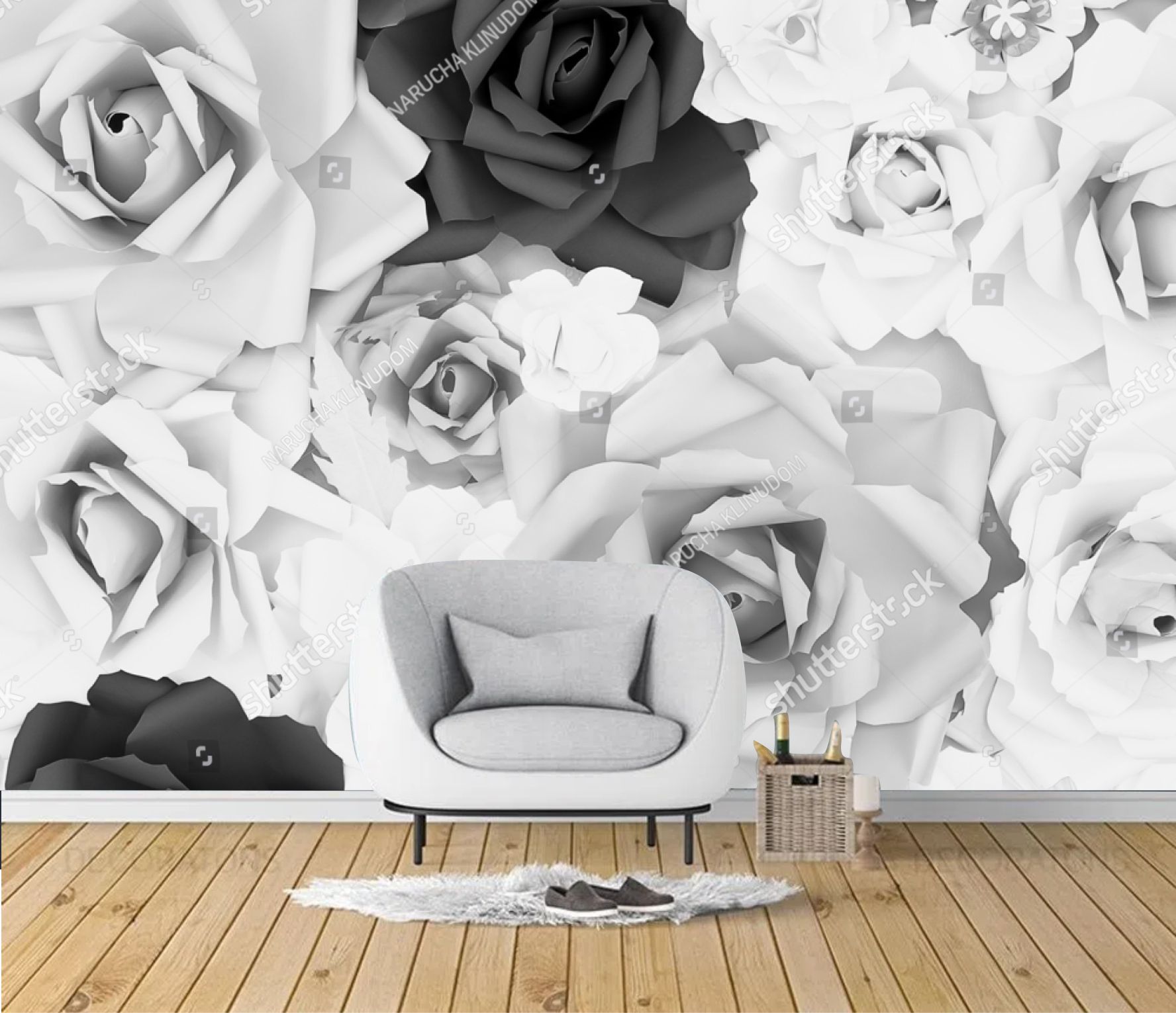 PAPEL DE PAREDE FLORES E ROSAS PRETO E BRANCO