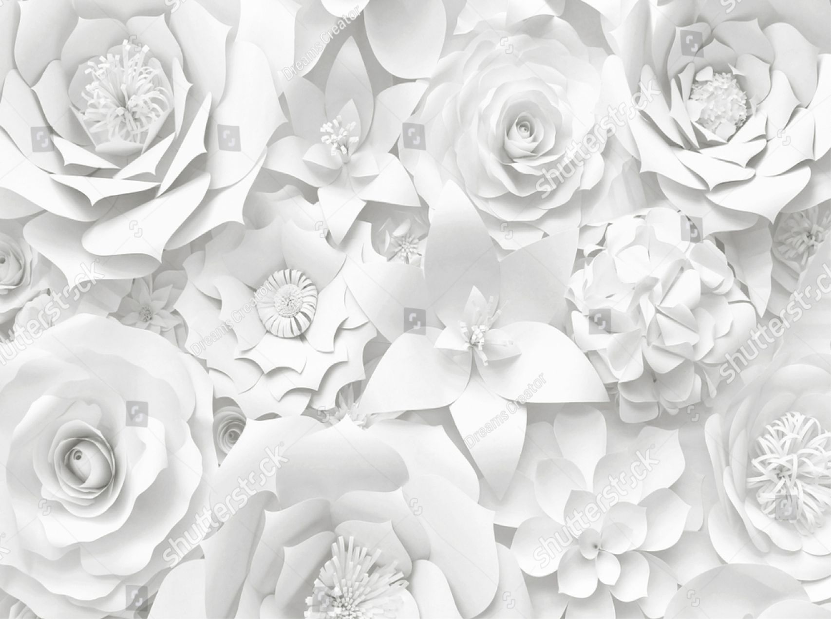 PAPEL DE PAREDE FLORES 3D BRANCO CINZA