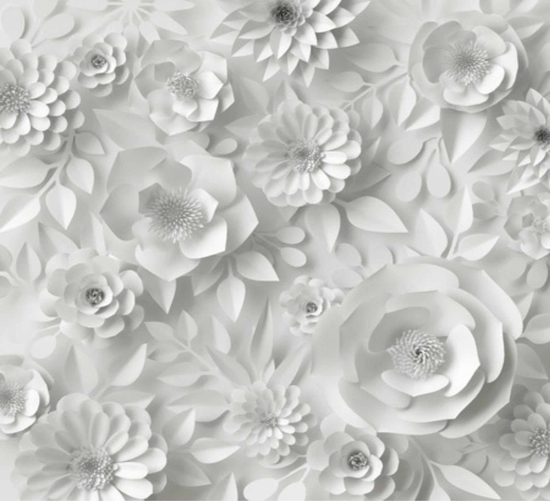 PAPEL DE PA REDE FLORES 3D TONS DE CINZA