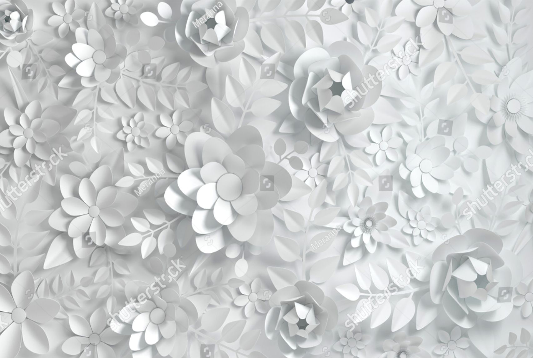PAPEL DE PAREDE FLORES ROSAS BRANCAS 3D