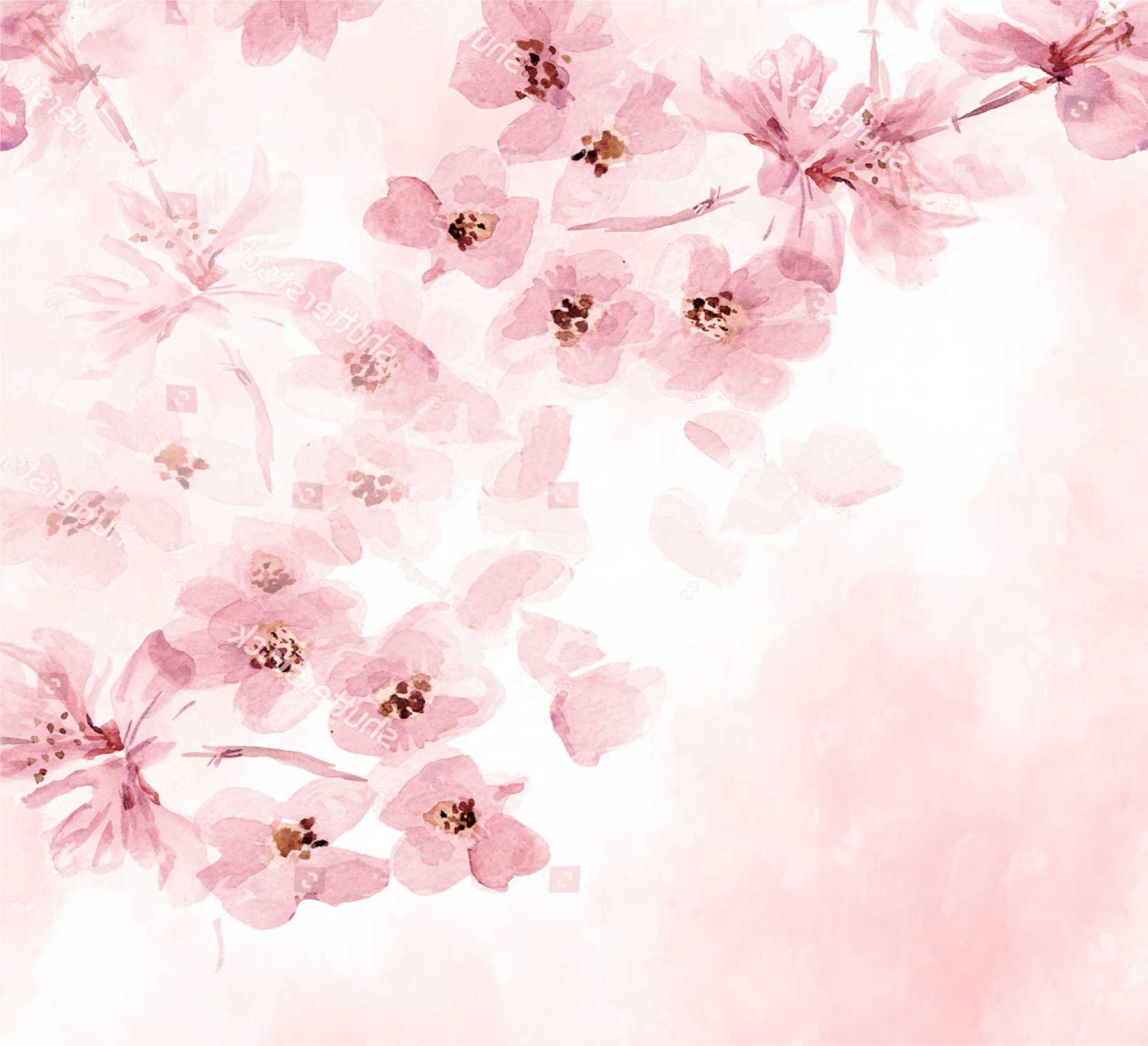 PAPEL DE PAREDE FLORES AQUARELA FUNDO ROSA