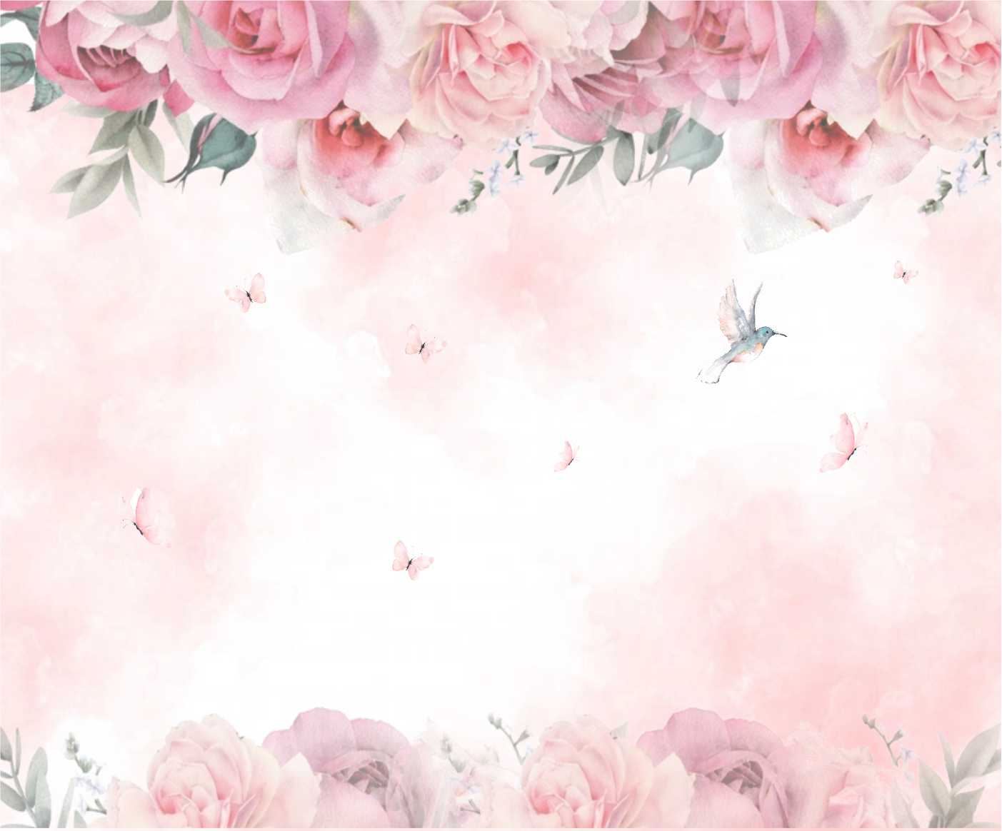 PAPEL DE PAREDE FLORES BORBOLETAS BEIJA FLOR AQUARELA