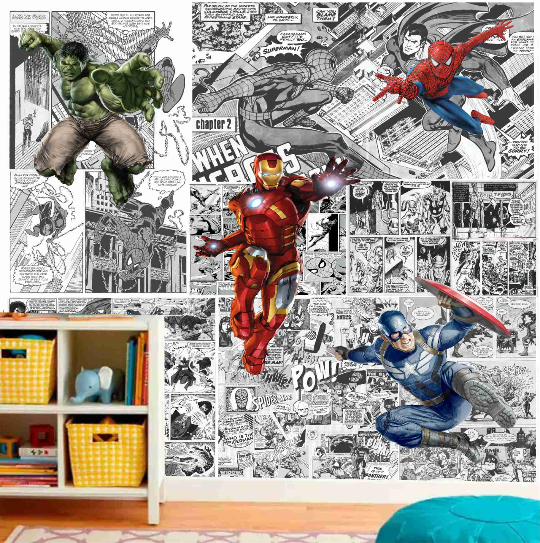 Marvel vingadores arte da parede super-herói homem de ferro