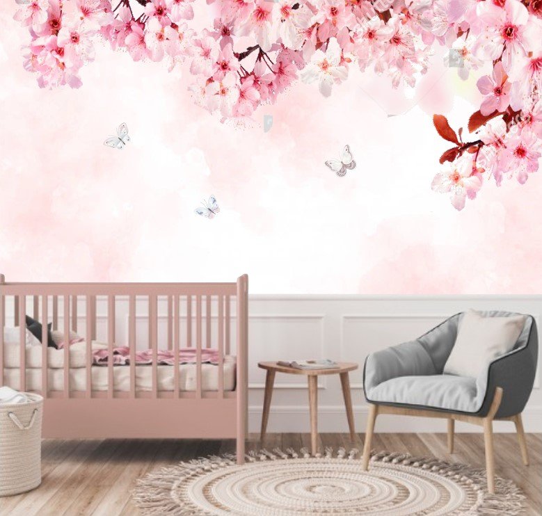 PAPEL DE PAREDE FLORES COM FUNDO ROSA AQUARELA
