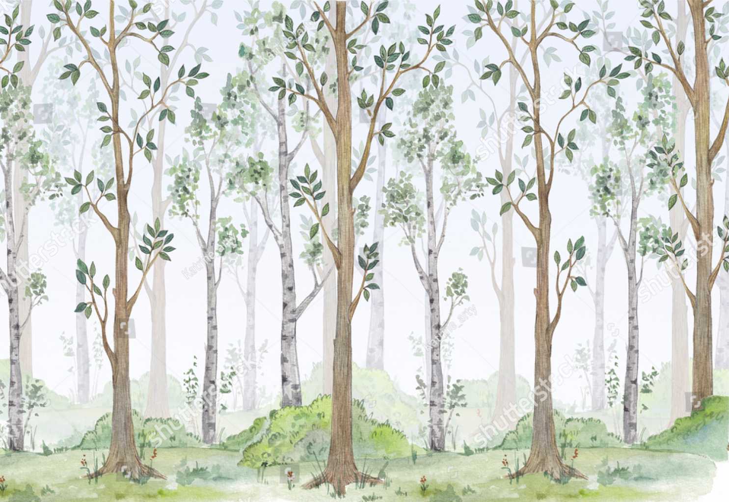 PAPEL DE PAREDE FLORESTA AQUARELA