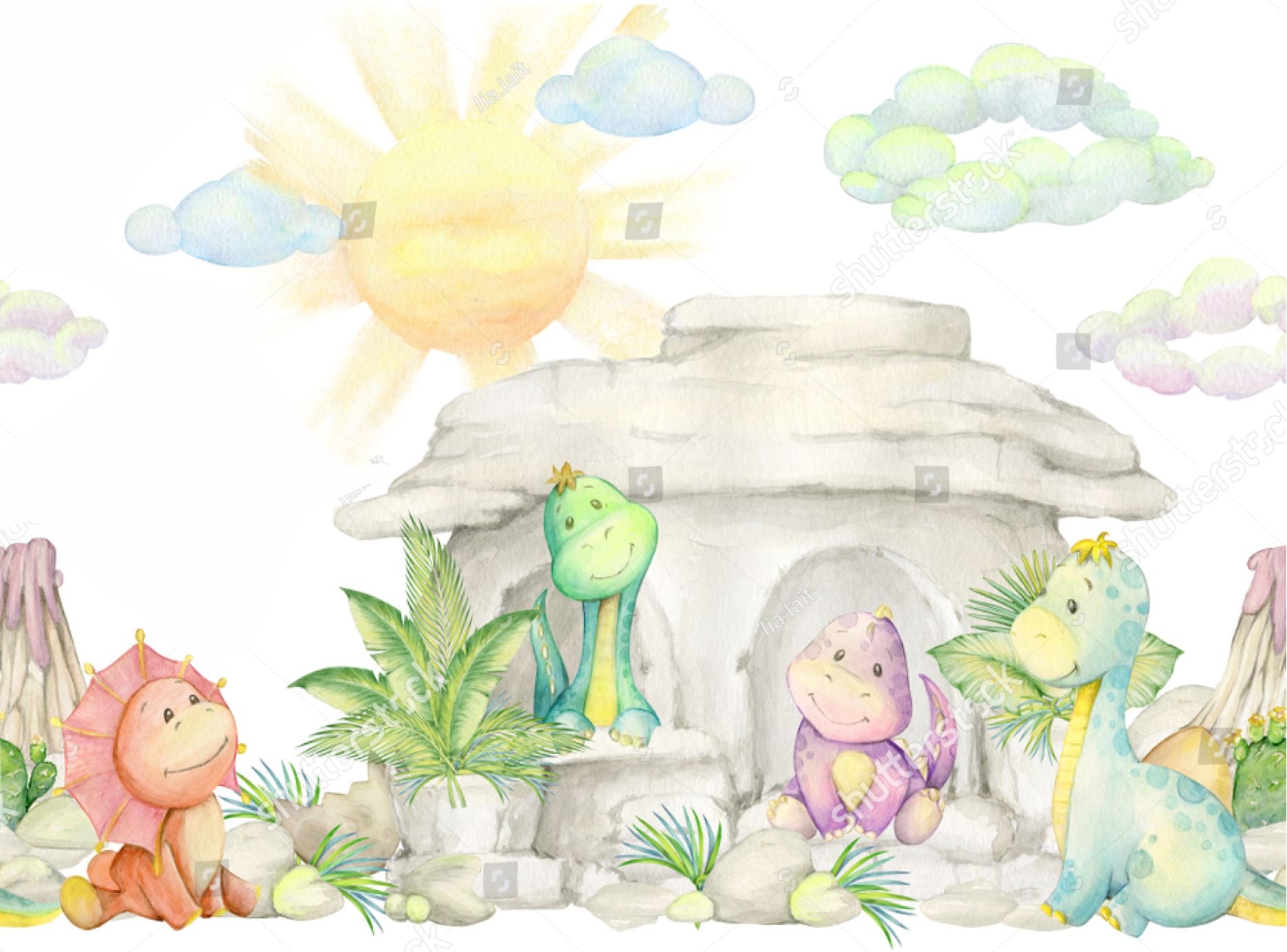 PAPEL DE PAREDE DINOSSAURO AQUARELADO