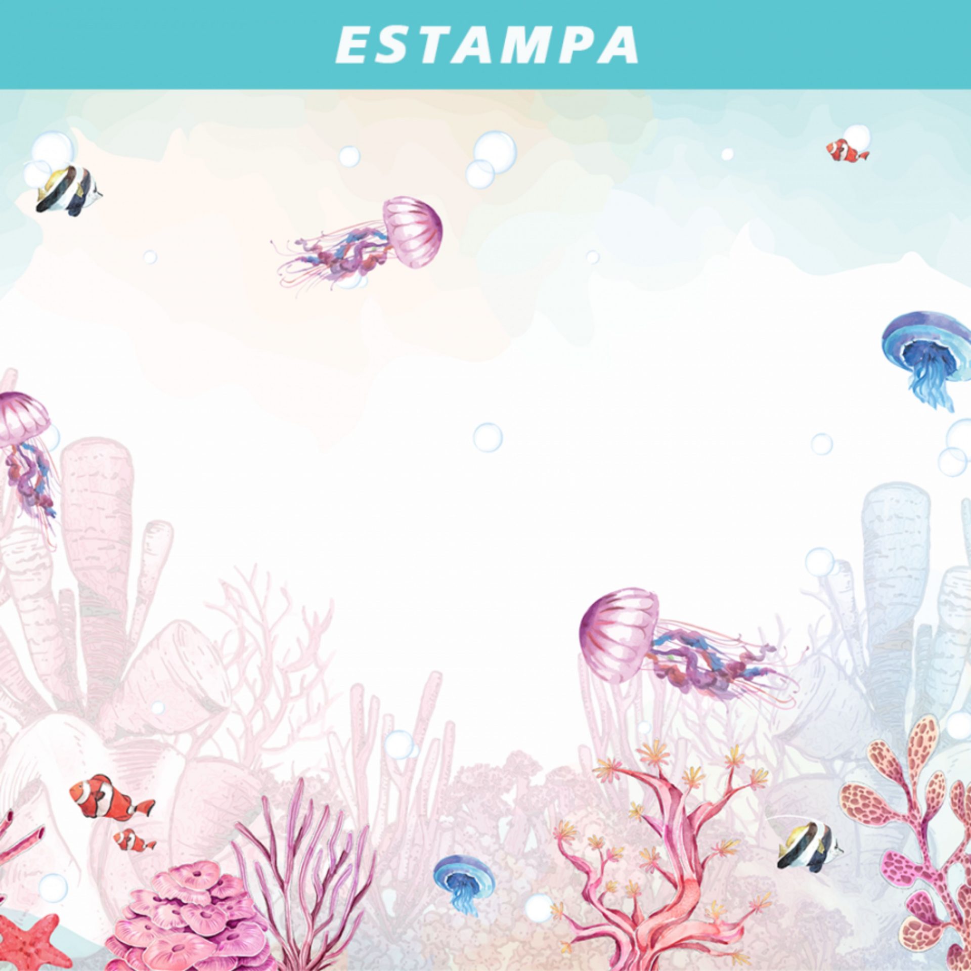 PAPEL DE PAREDE ÁGUA VIVA AQUARELA FUNDO DO MAR