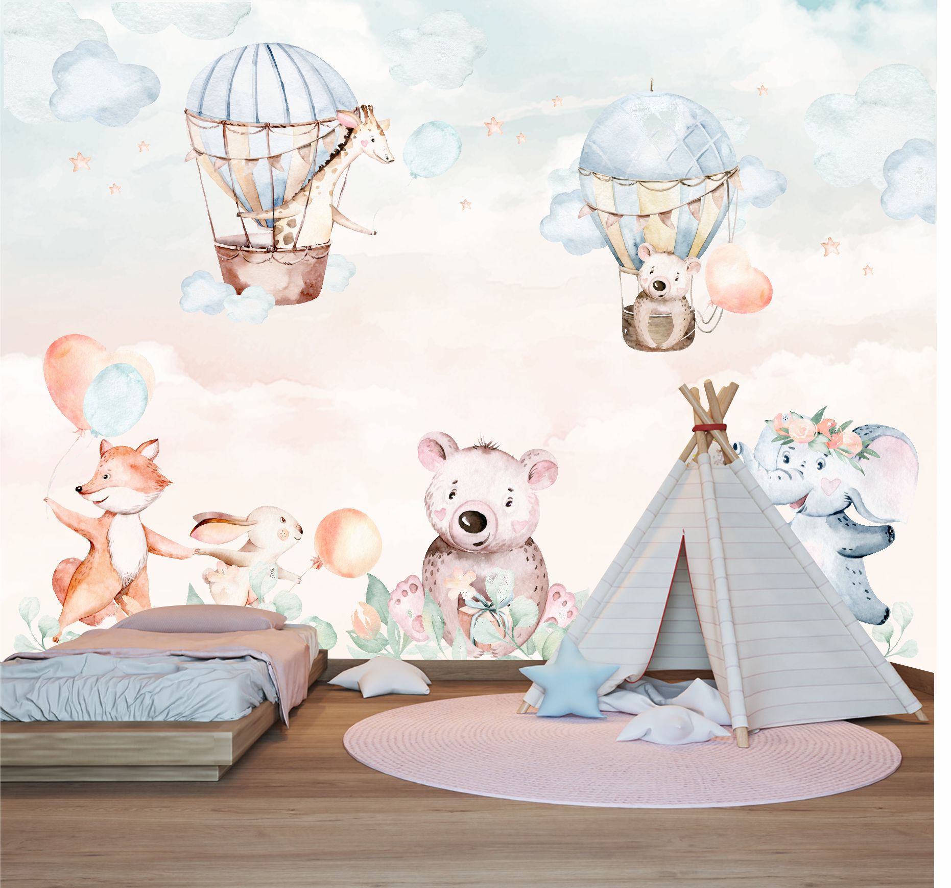 PAPEL DE PAREDE ANIMAIS AQUARELA