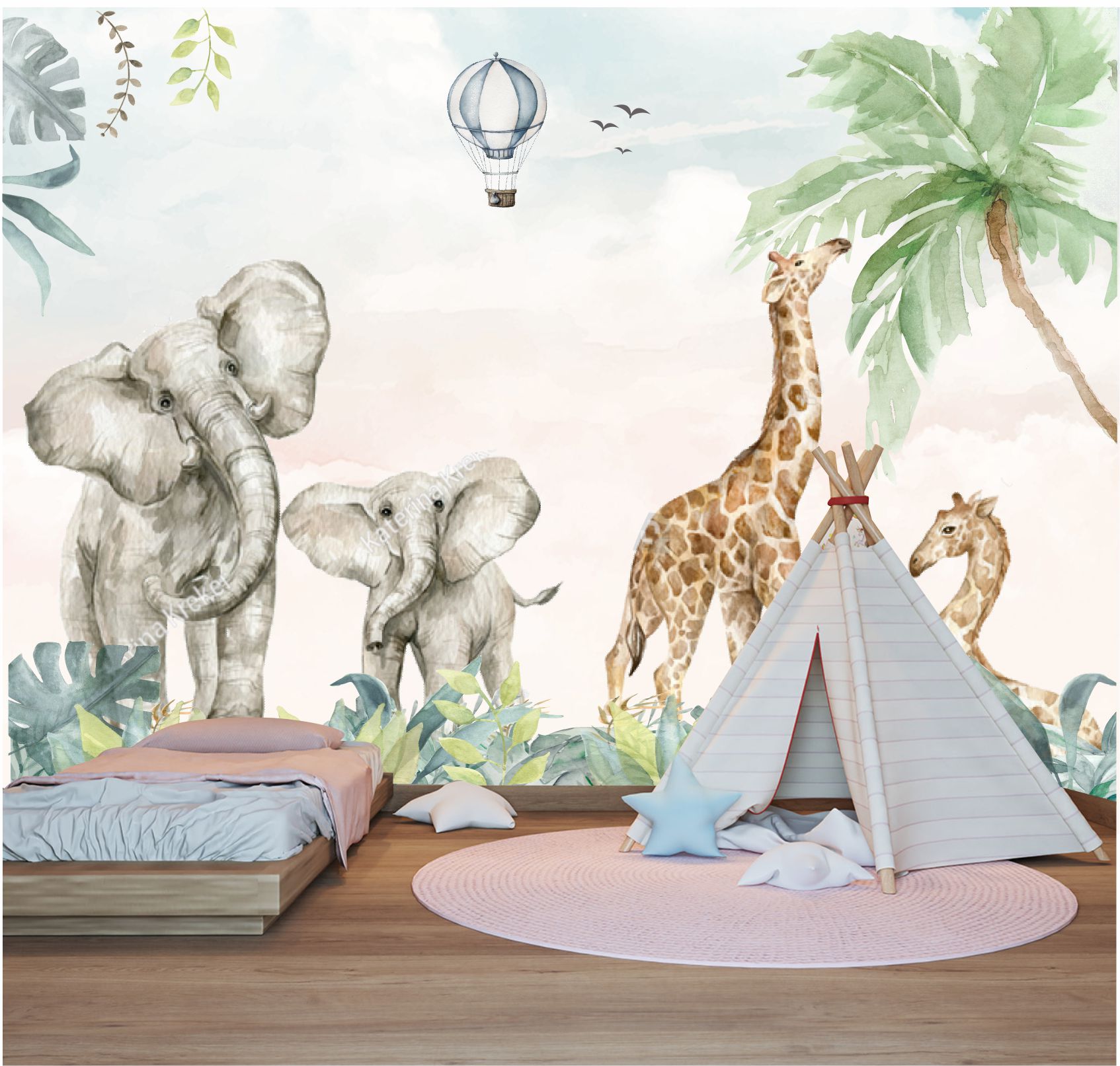 PAPEL DE PAREDE SAFARI AQUARELA