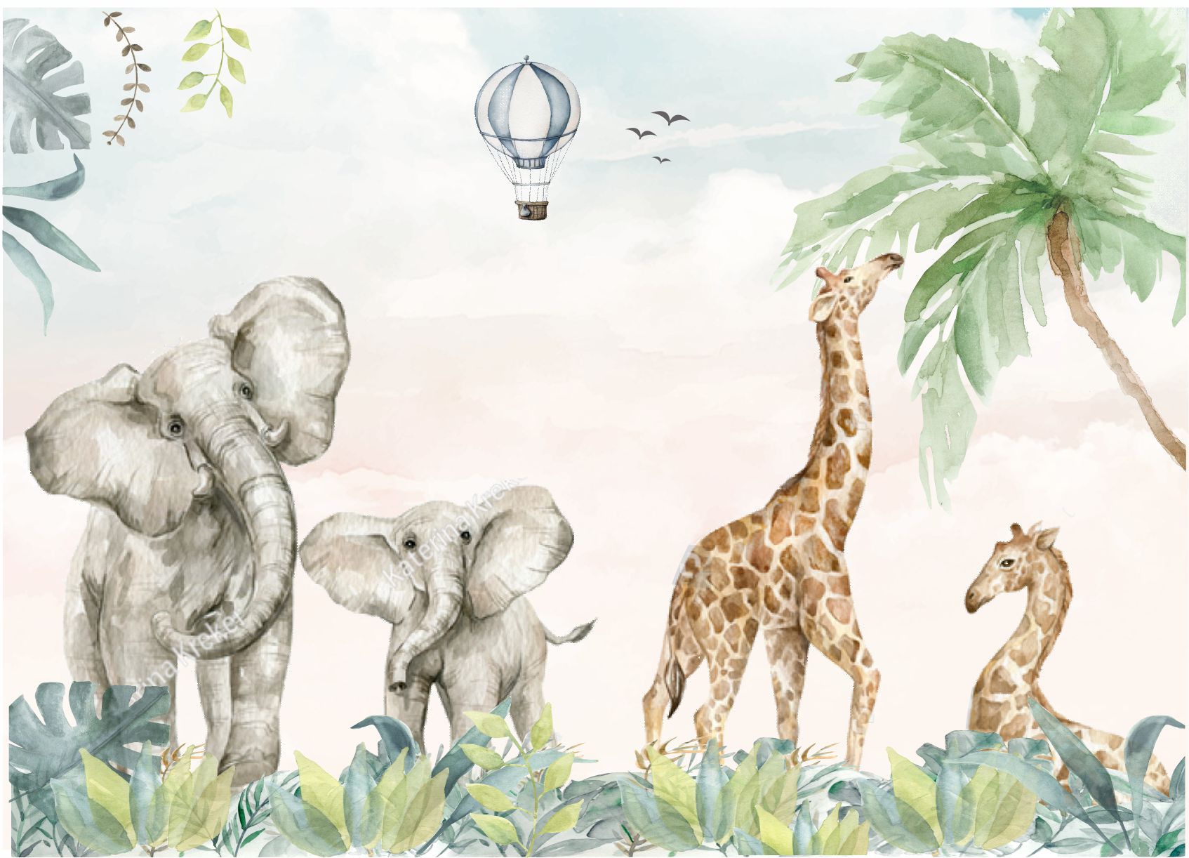 PAPEL DE PAREDE SAFARI AQUARELA