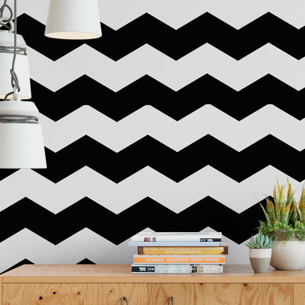 PAPEL DE PAREDE LAVAVEL CHEVRON PRETO BRANCO