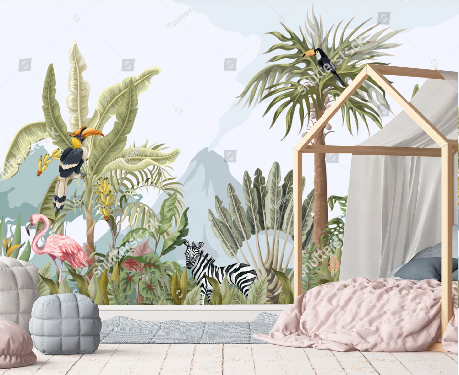 PAPEL DE PAREDE FLORESTA SAFARI AQUARELA