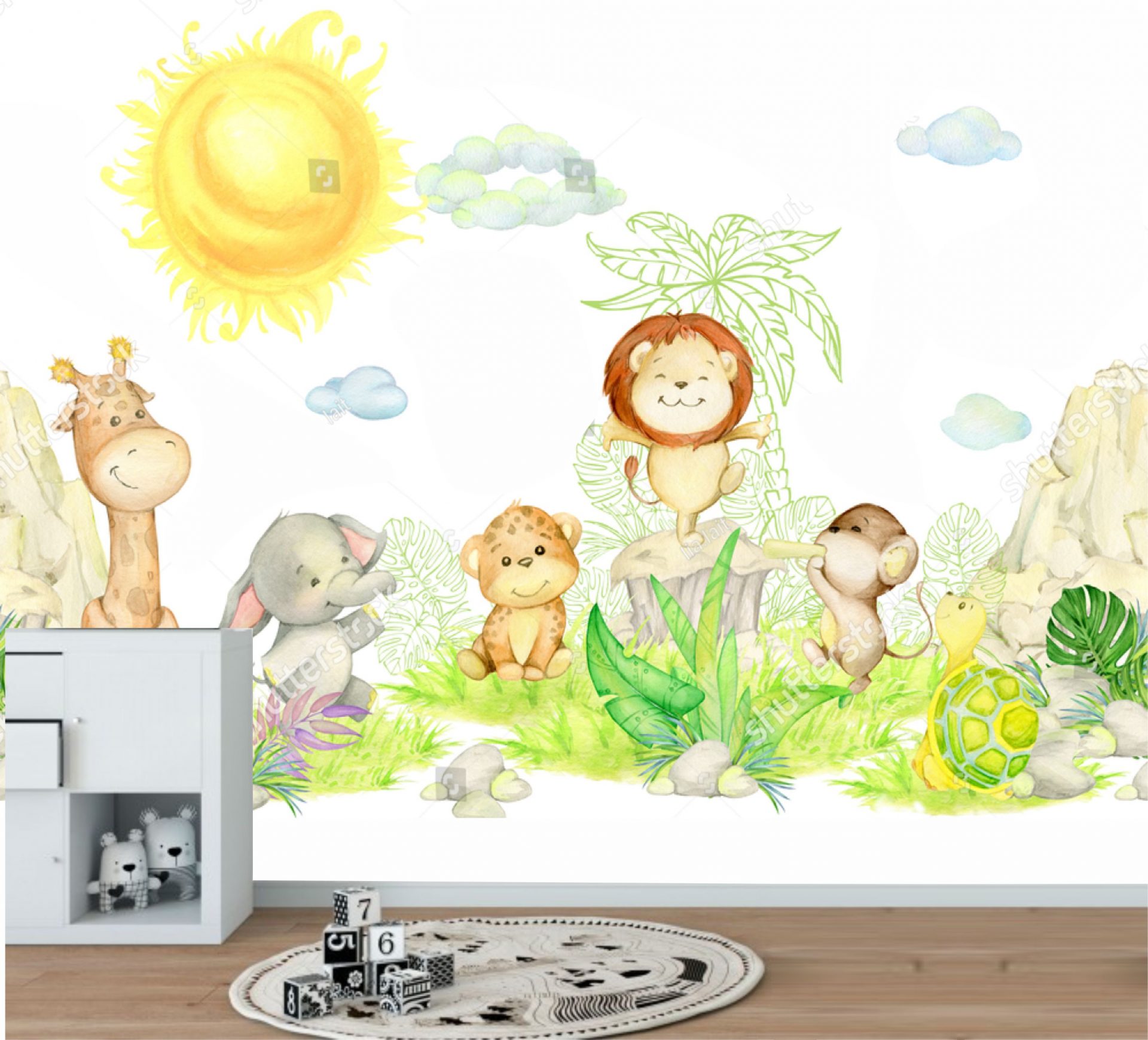 Papel de Parede Foto Mural Animais Infantil Safari Circo Aquarela