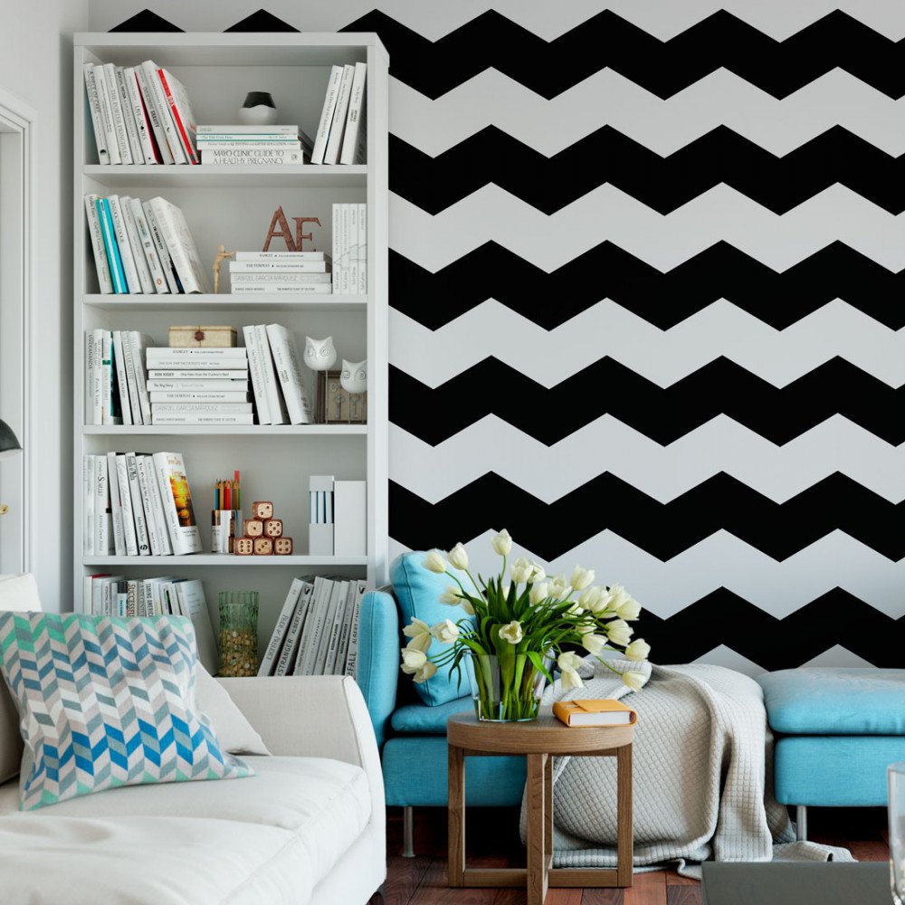 PAPEL DE PAREDE LAVAVEL CHEVRON PRETO BRANCO