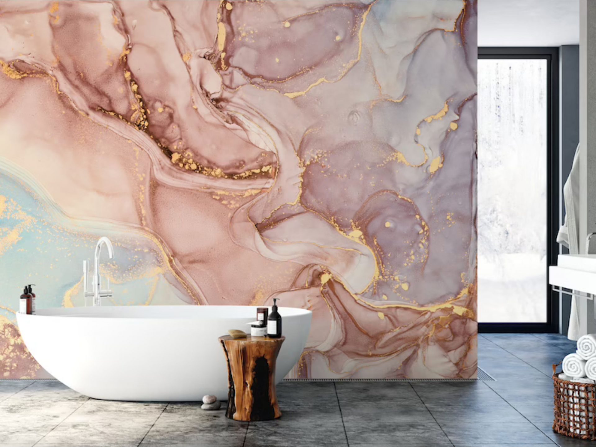 PAPEL DE PAREDE LAVAVEL EFEITO MARMORE ROSE GOLD