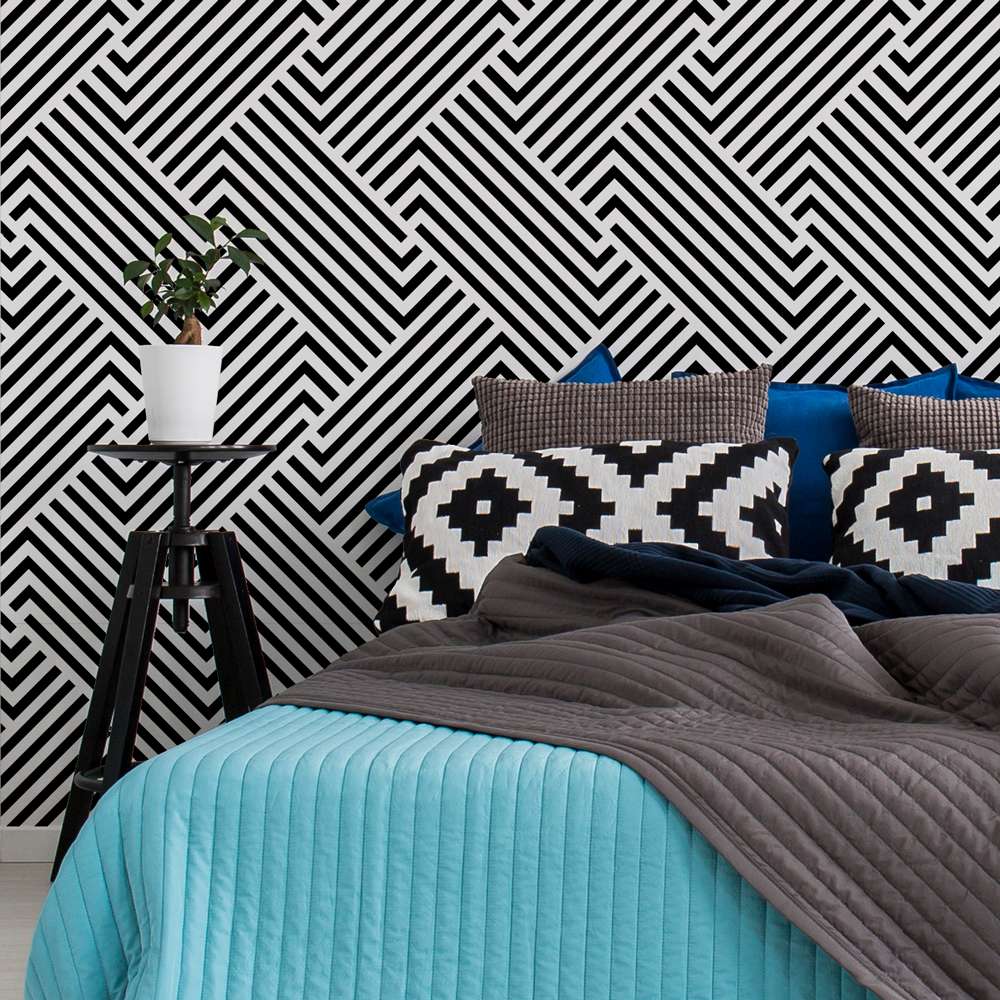 PAPEL DE PAREDE GEOMETRICO PRETO E BRANCO (PODE MUDAR AS CORES)