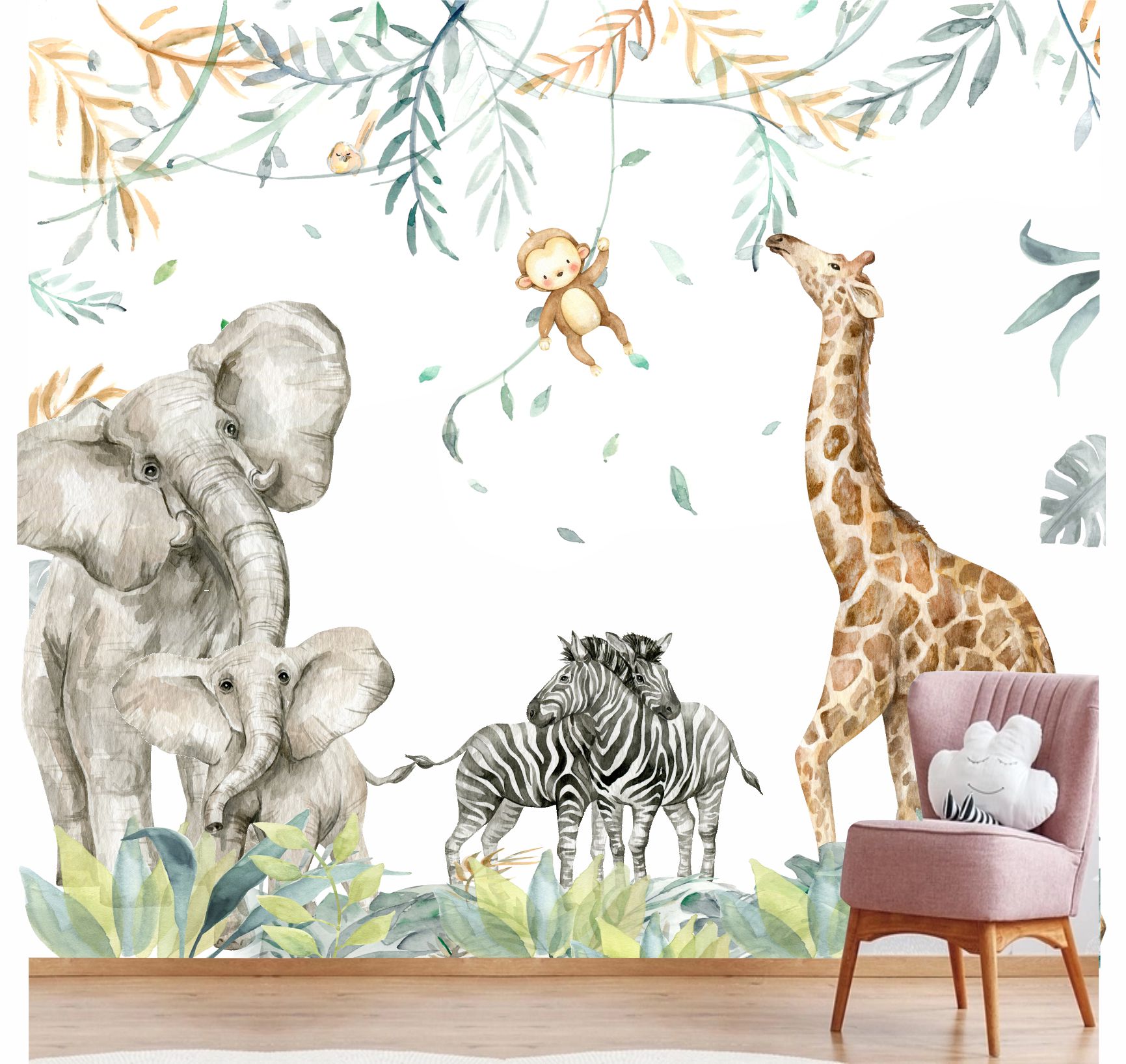 PAPEL DE PAREDE PERSONALIZADO LAVAVEL SAFARI AQUARELA