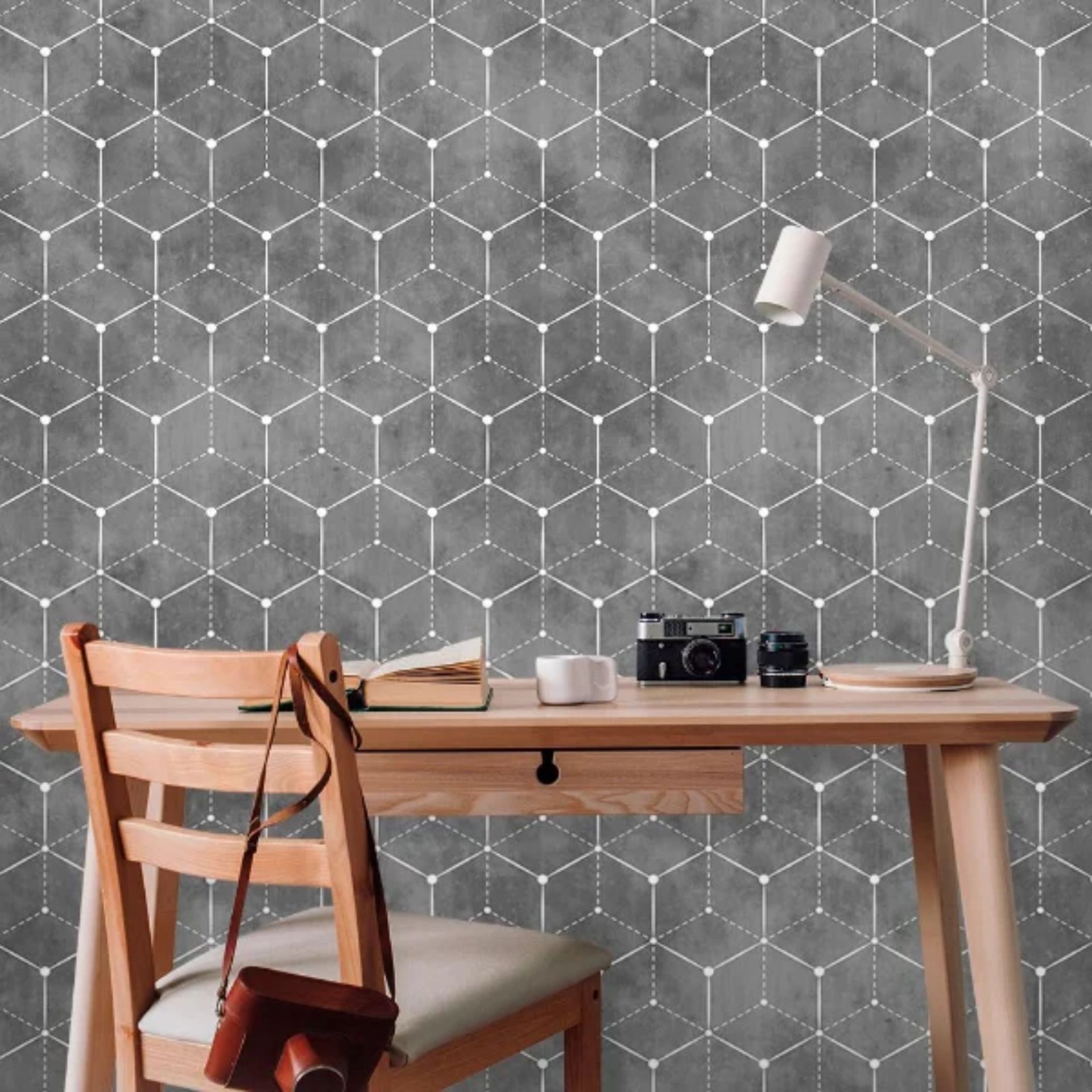 PAPEL DE PAREDE GEOMETRICO FUNDO CIMENTO QUEIMADO