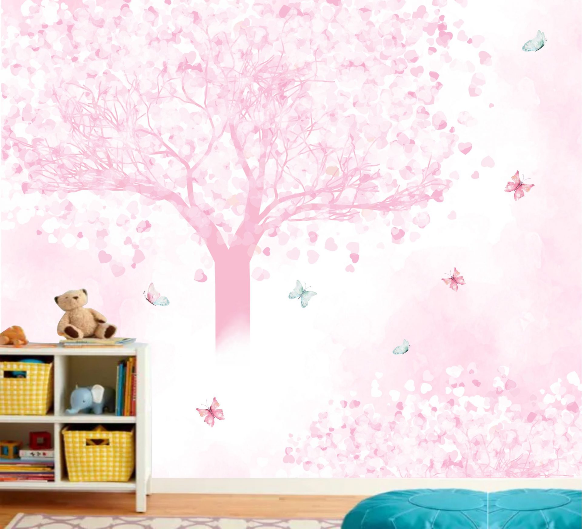 PAPEL PAREDE ARVORE ROSA AQUARELA