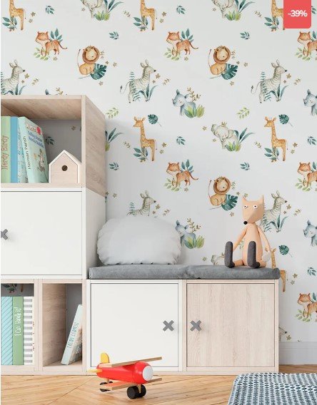 PAPEL DE PAREDE ANIMAIS SAFARI INFANTIL AQUARELA