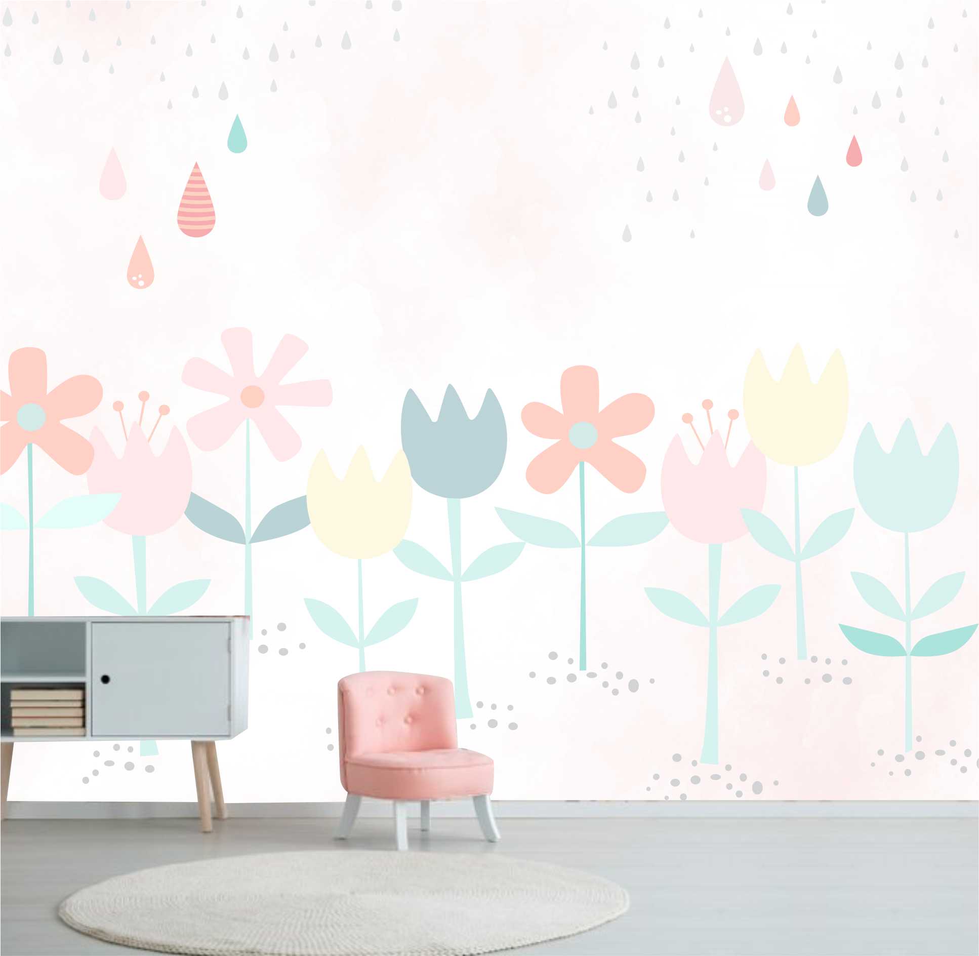 PAPEL DE PAREDE FLORES INFANTIL COLORIDA FUNDO AQUARELA