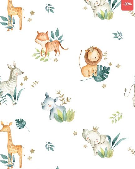 PAPEL DE PAREDE ANIMAIS SAFARI INFANTIL AQUARELA