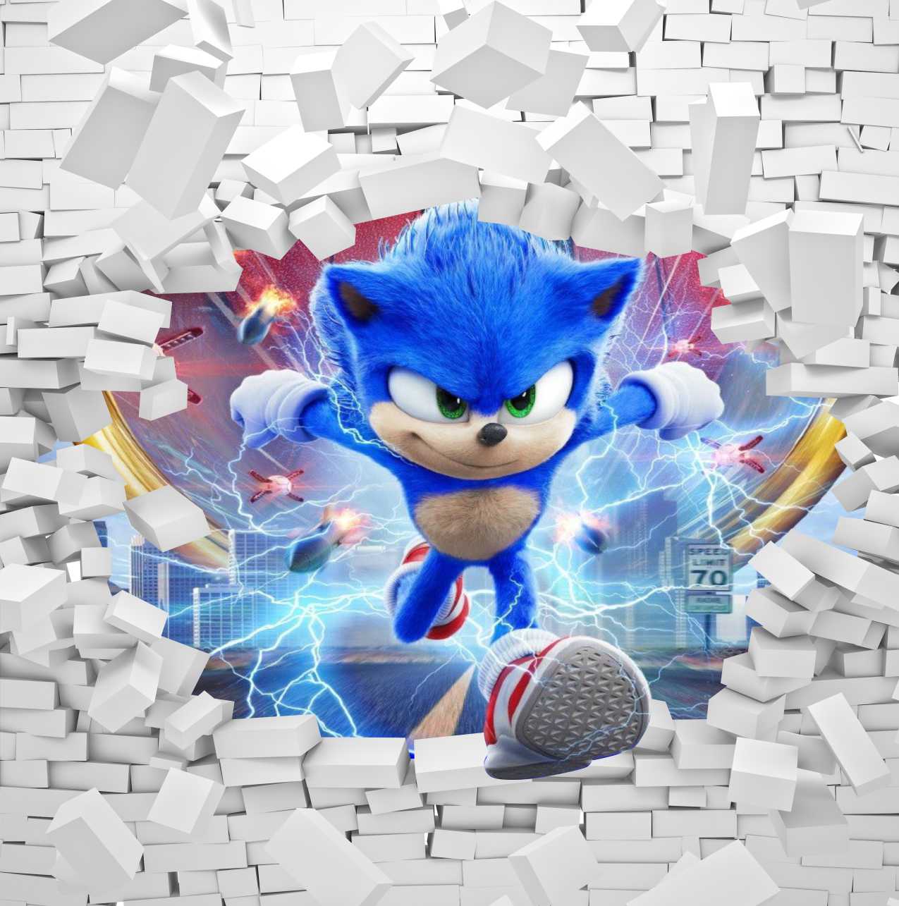 PAPEL DE PAREDE SONIC 3D - PAREDE TIJOLO QUEBRADO