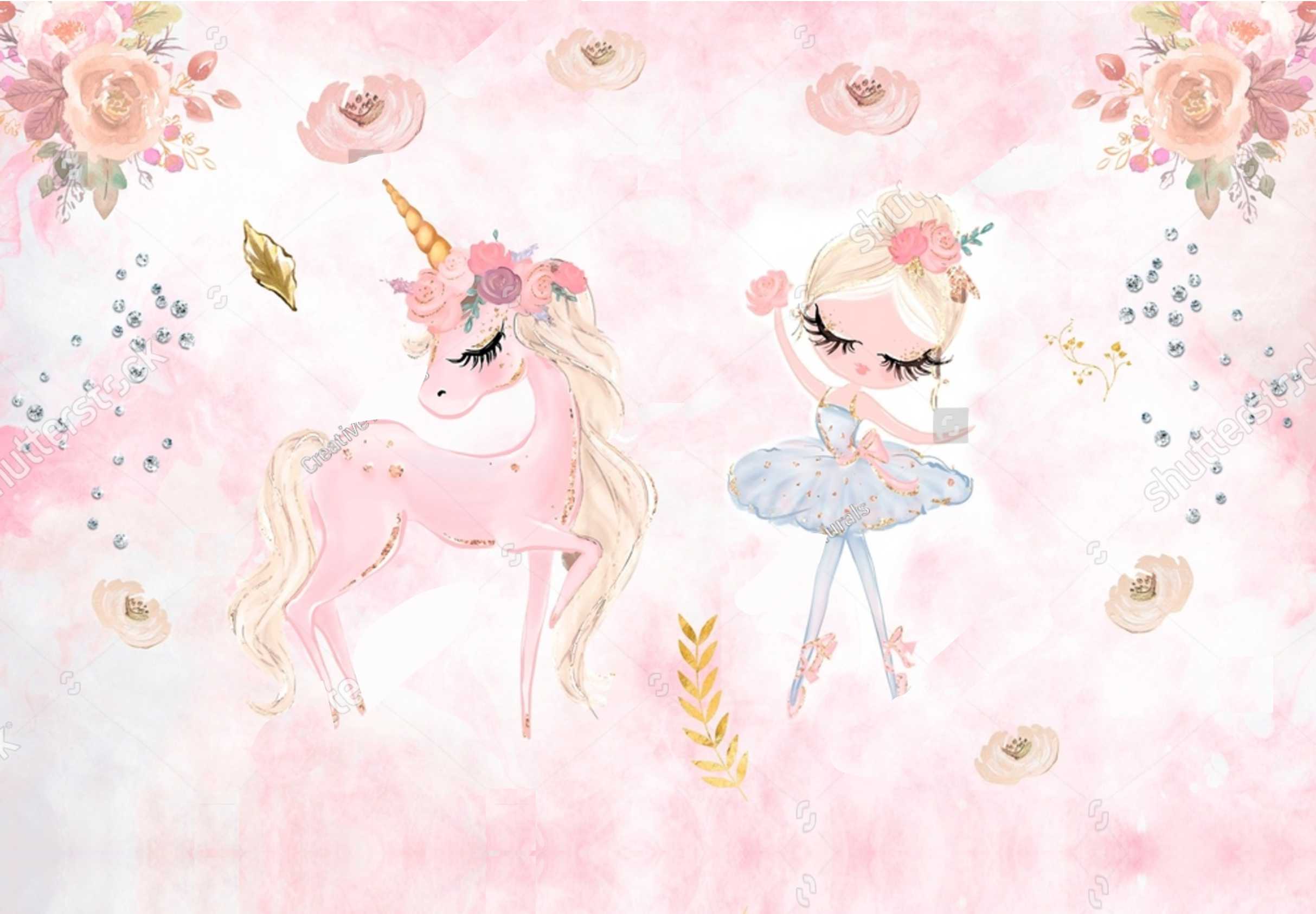PAPEL DE PAREDE UNICORNIO com BAILARINA AQUARELA