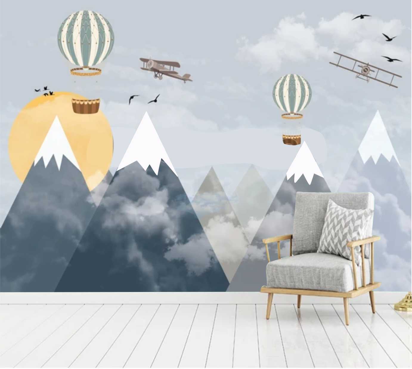PAPEL DE PAREDE BALÕES AVIÕES MONTANHAS