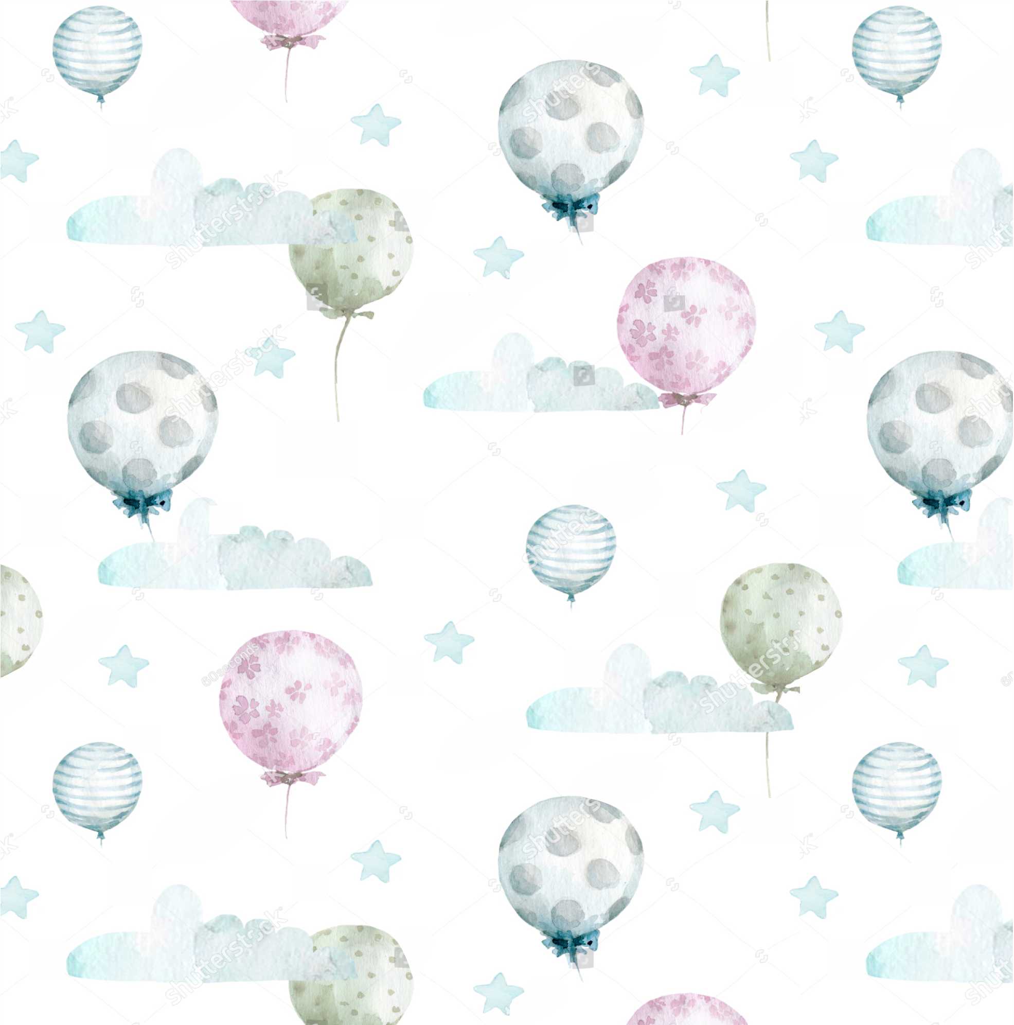 PAPEL DE PAREDE BALÕES E NUVENS AQUARELA
