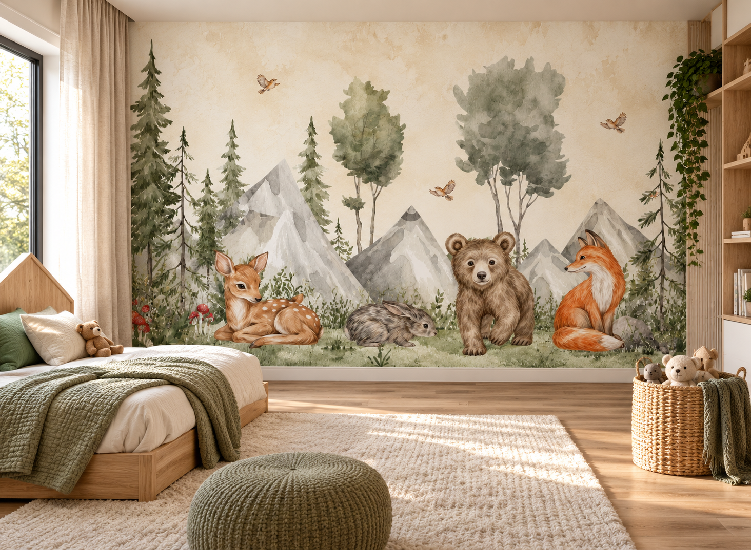 PAPEL PAREDE FLORESTA SAFARI - ANIMAIS AQUARELA