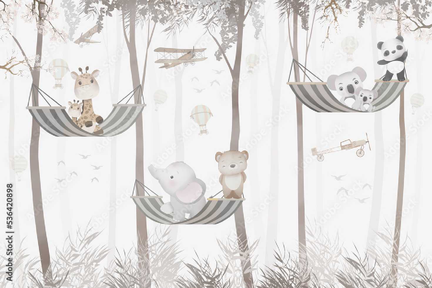 PAPEL DE PAREDE FLORESTA ARVORE COM ANINAIS NA REDE