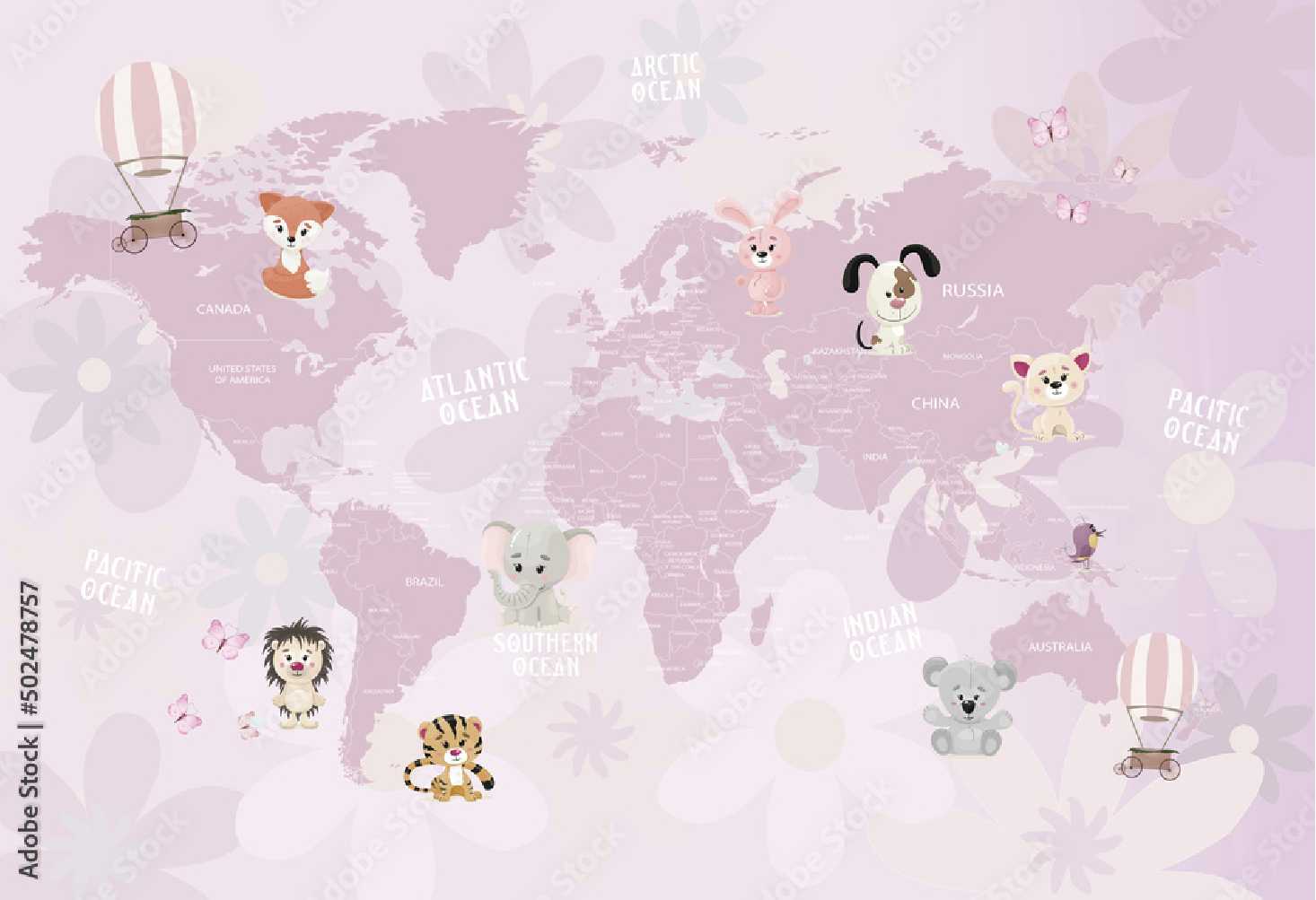 PAPEL PAREDE MAPA MUNDO MUNDI ROSA