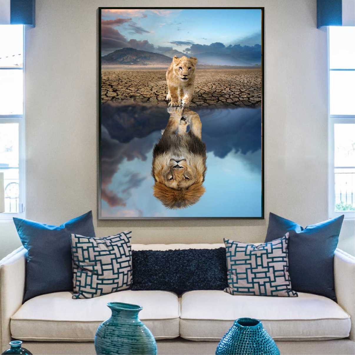 QUADRO EM CANVAS LEÃO FILHOTE NO REFLEXO