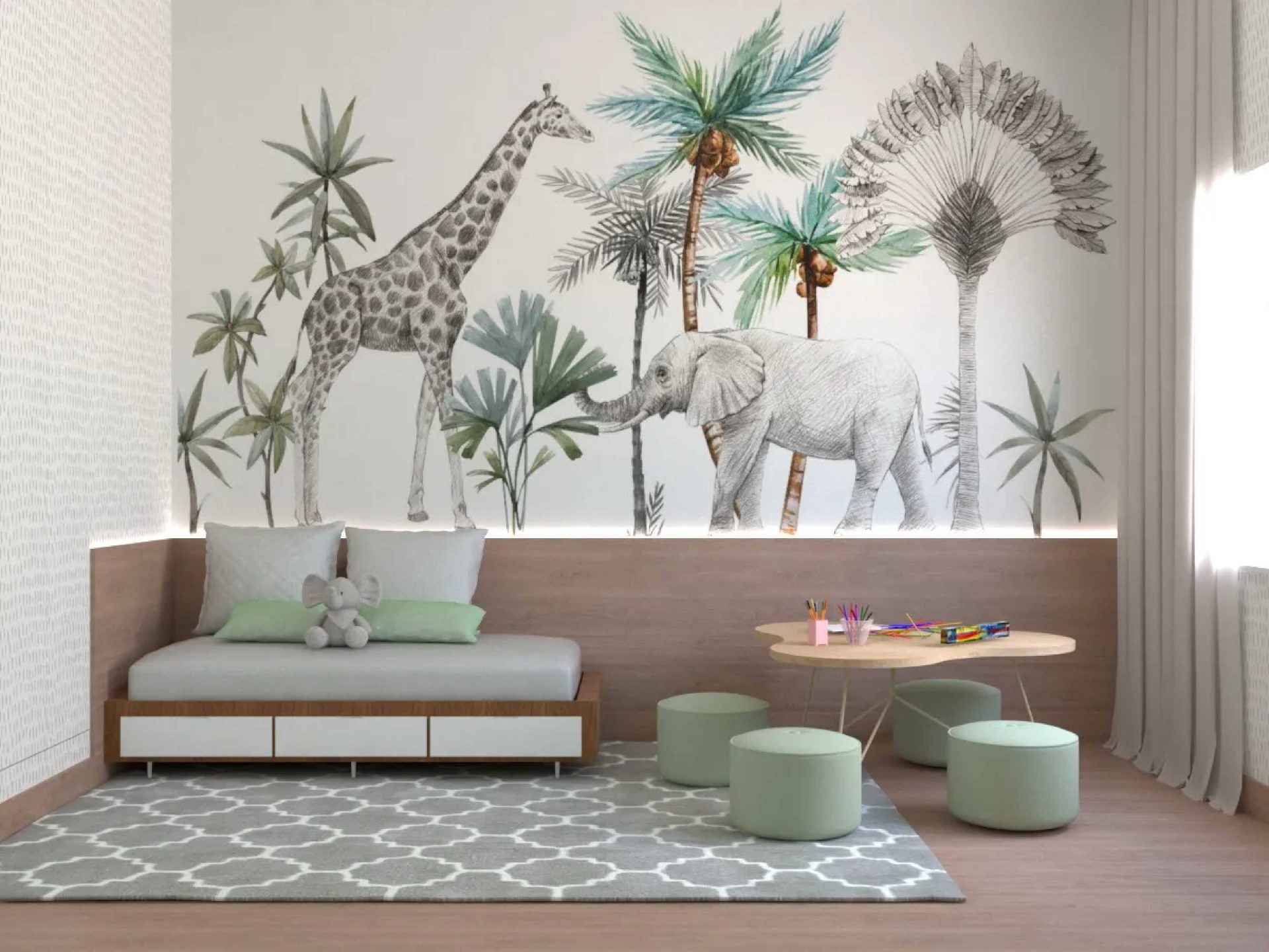 PAPEL DE PAREDE SAFARIL AQUARELADO