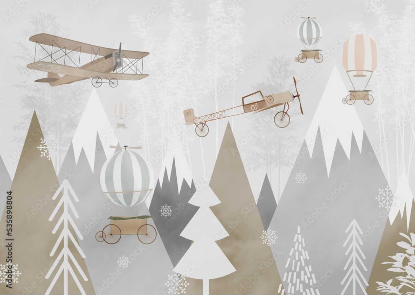 PAPEL DE PAREDE MONTANHAS COM AVIÕES E BALÕES