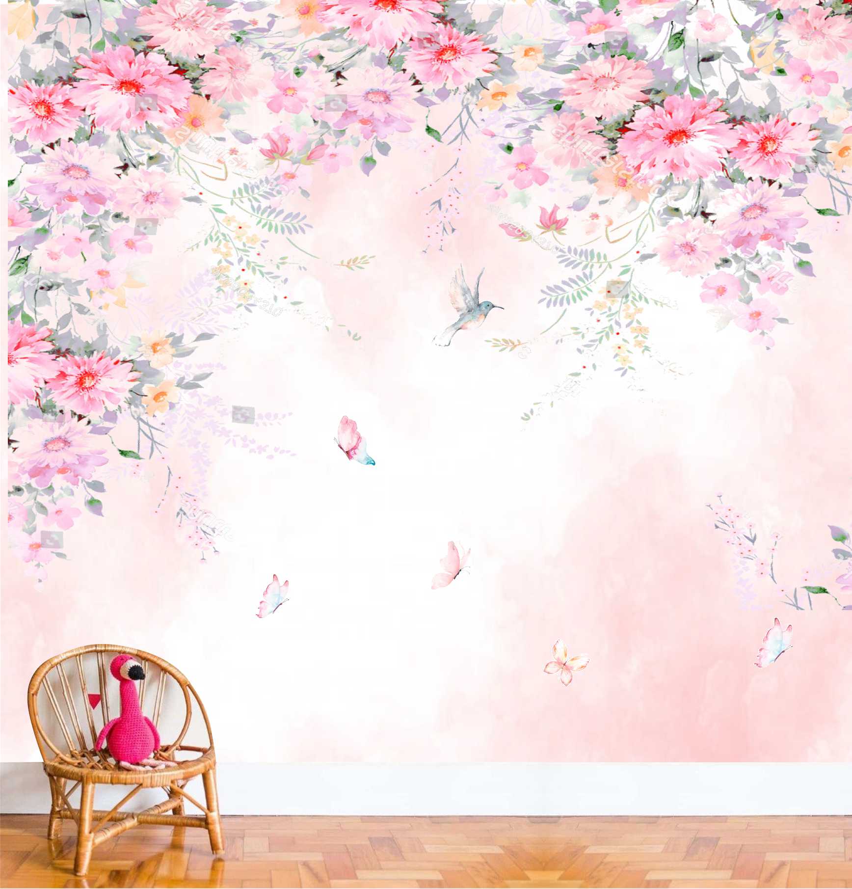 PAPEL DE PAREDE FLORES CAINDO EFEITO AQUARELA